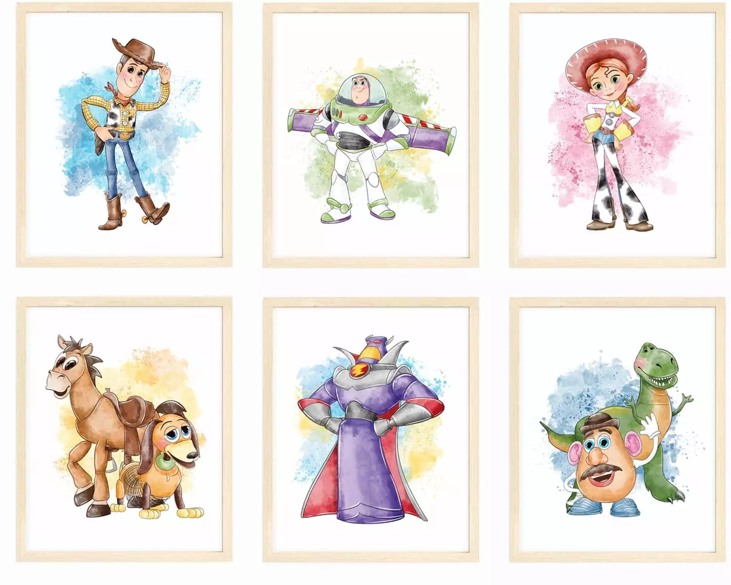 Nistio Toy Story Watercolor Prints. Toy Story Wall Art Decor. Toy Story Poster. Woody Sheriff. Buzz Lightyear. Mr. Potato Head. Set of 6. 8x10 inches (Unframed)