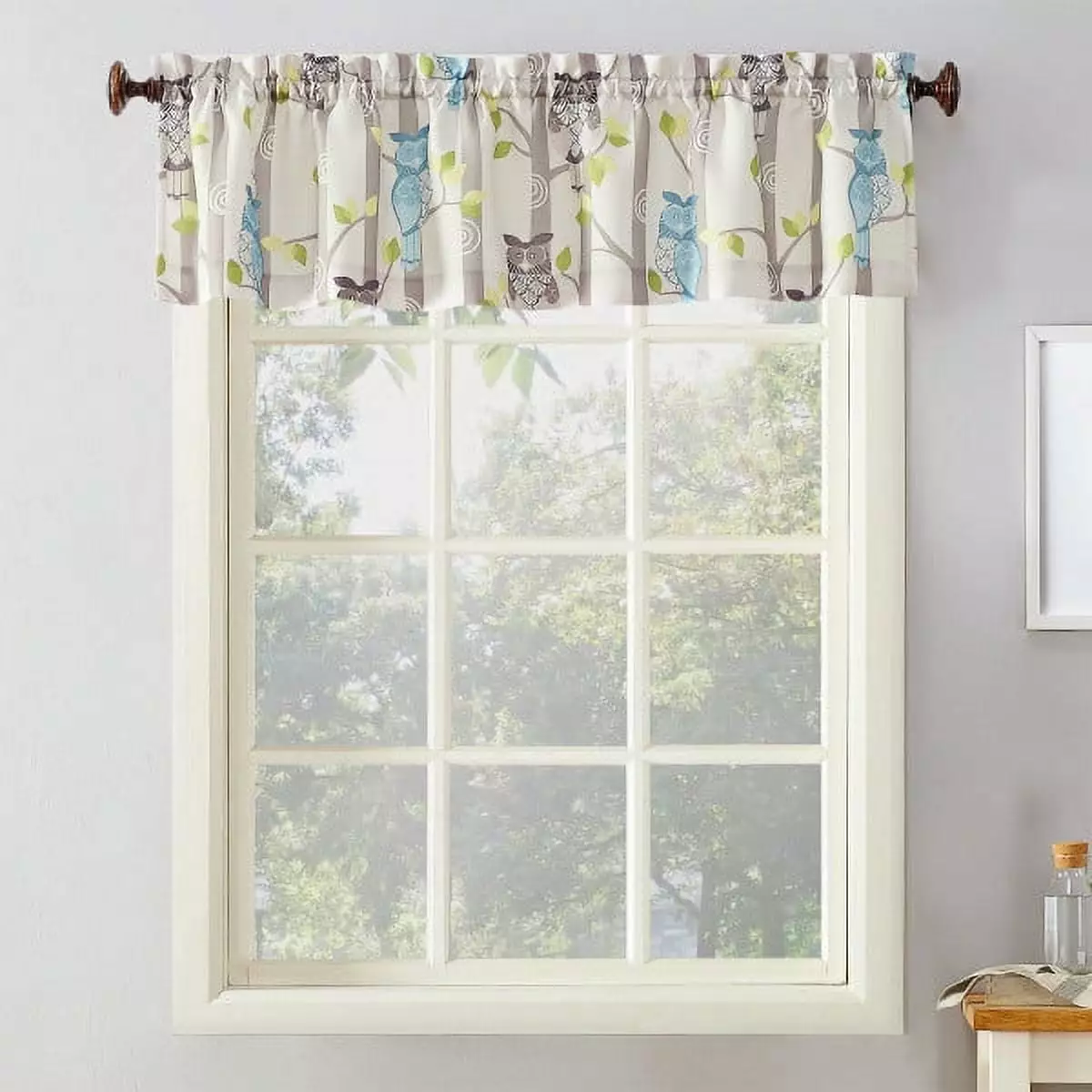 No. 918 Hoot Owl Rod Pocket Semi-Sheer Kitchen 56 x 14 Valance. Mocha