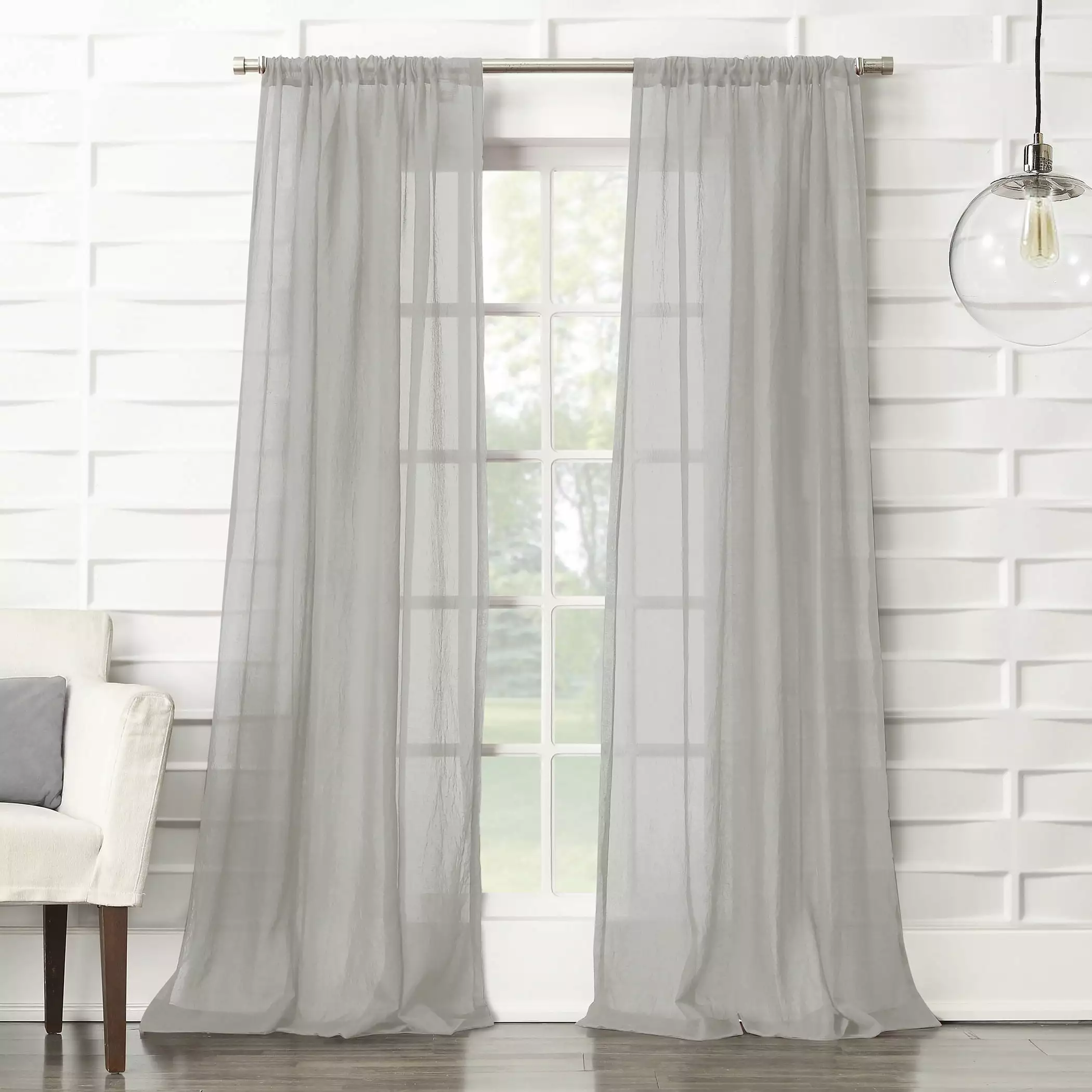 No. 918 Vida Crushed Texture Semi-Sheer Rod Pocket Curtain Panel. 50x108. Silver Gray