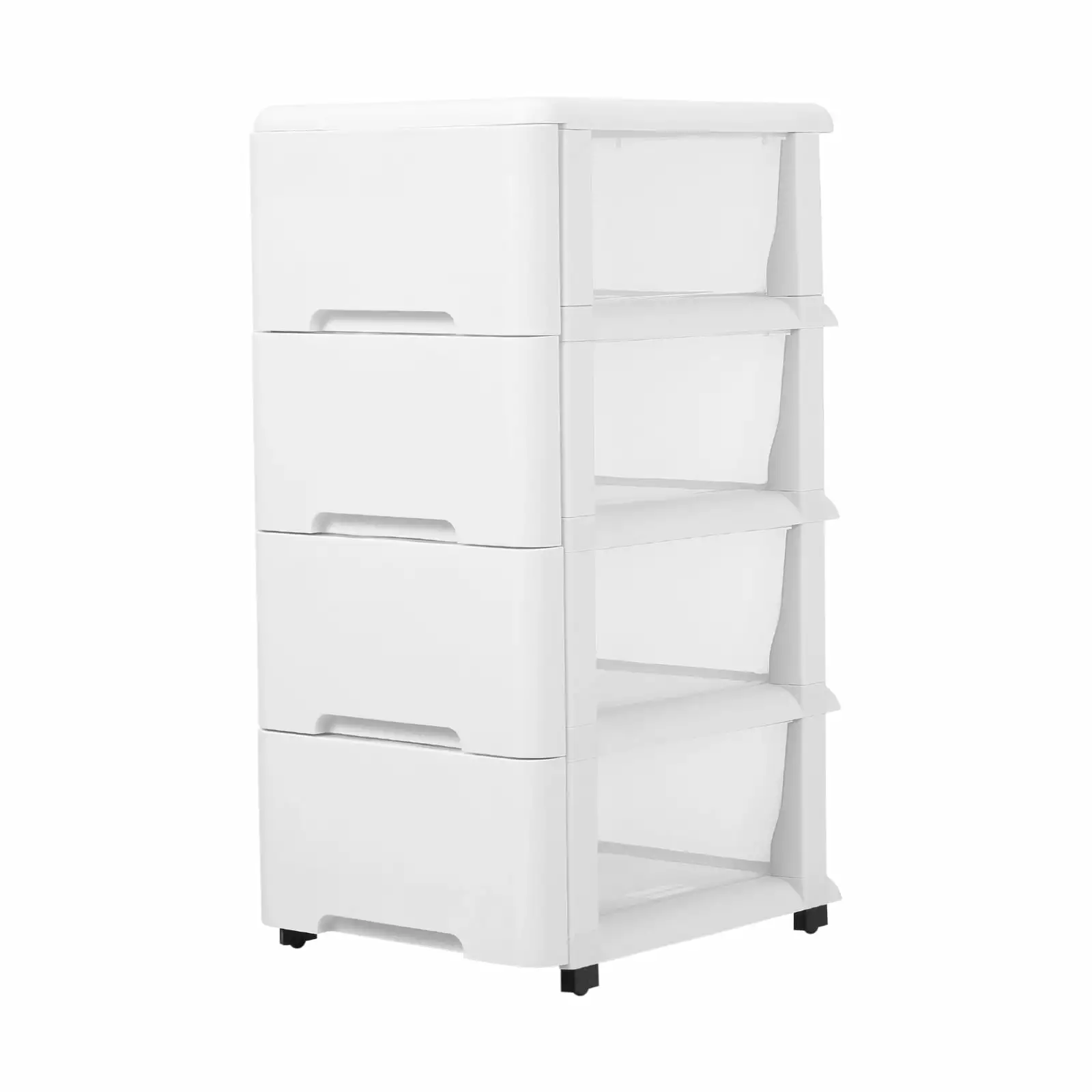 Novelinks 4 drawer storage organizer Plastic dressers with drawers Kids Sliding Bin Organizer Compact Space Saving Small Plastic Drawers.White