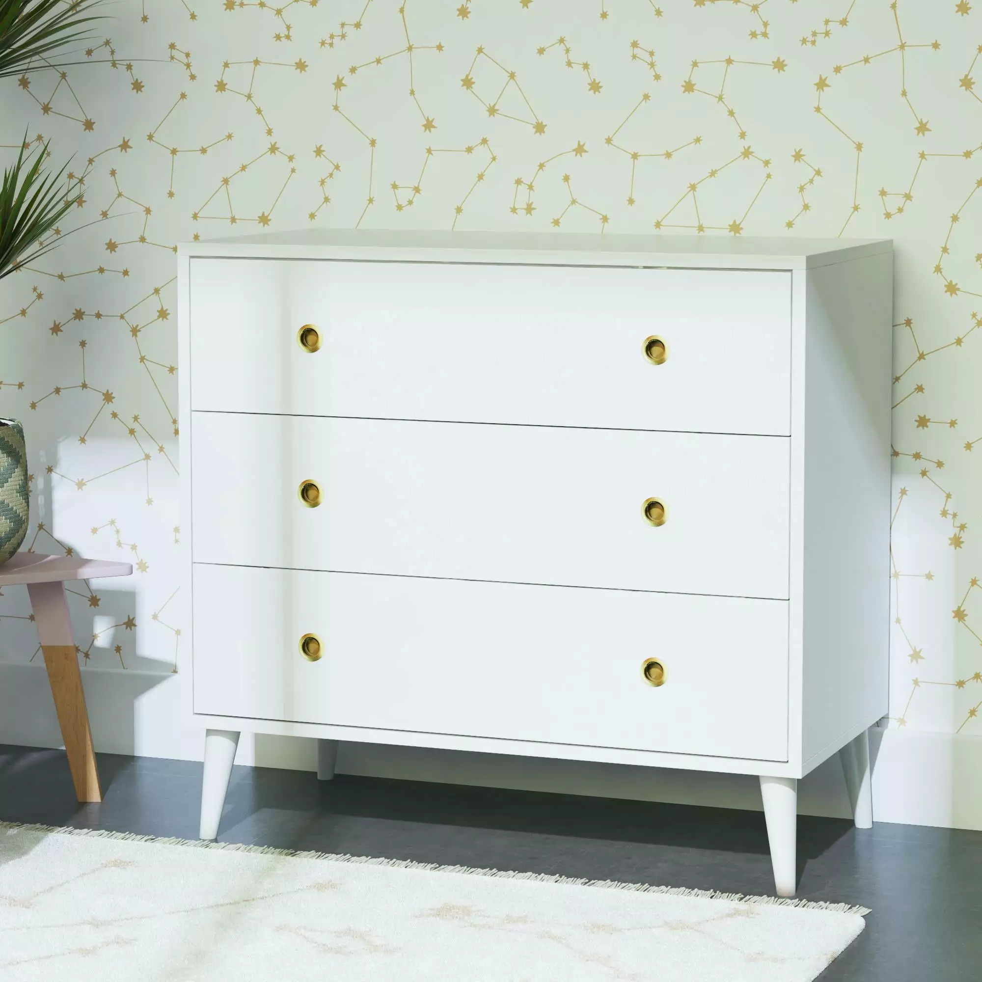 Novogratz Harper 3-Drawer Kids Wood Storage Dresser. White