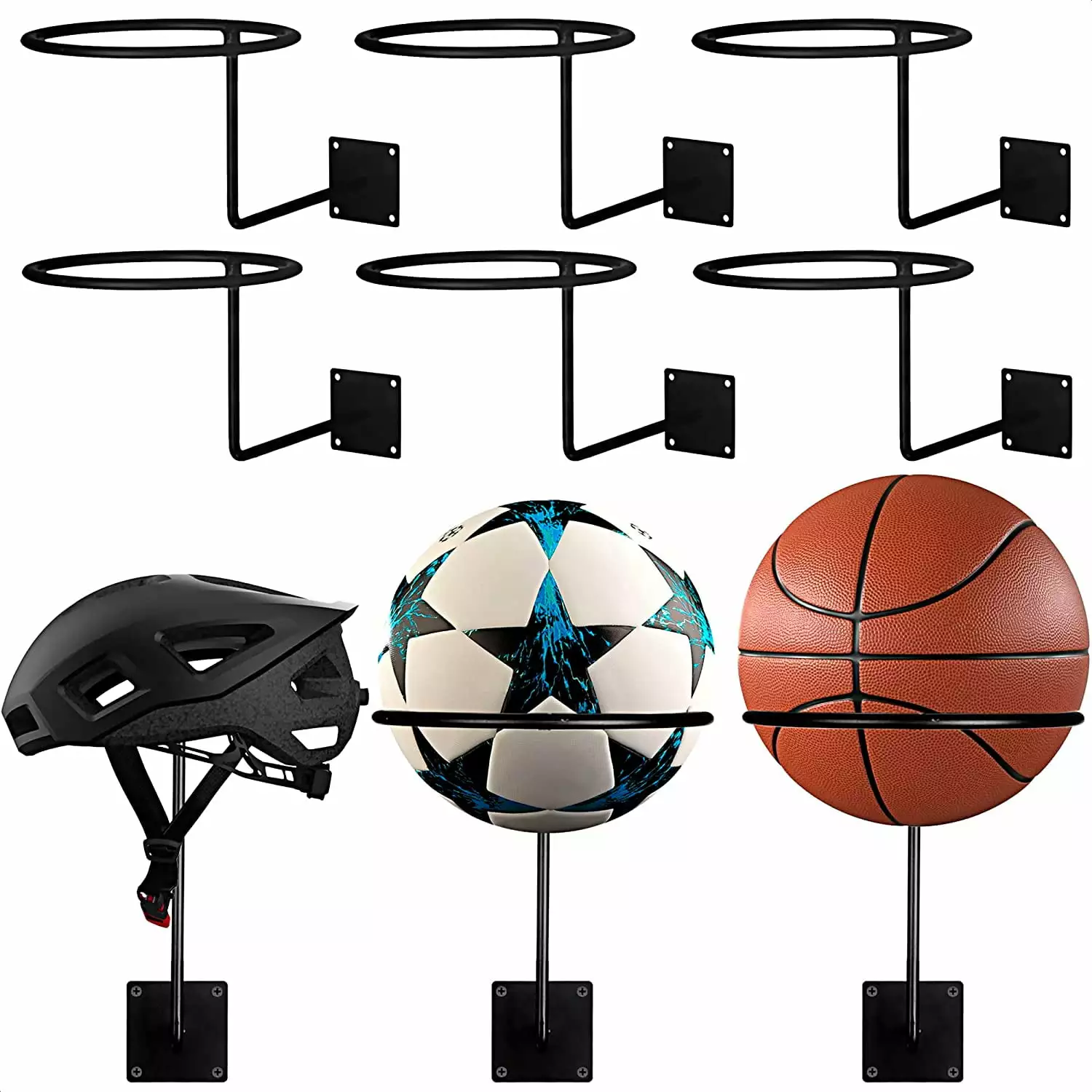 Nvzi 9Pcs Wall Mount Helmet Holder for Bike - Black Metal Sun Helmet Hanger Wall Mount Hat Rack