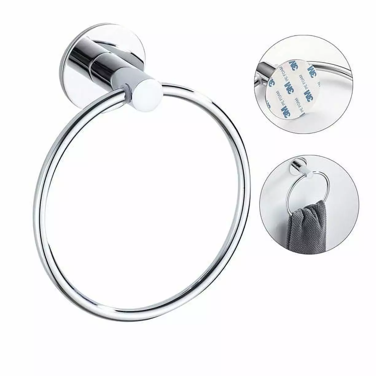 ODOMY Adhesive Towel Ring Self Adhesive Hand Towel Ring Stainless Steel Rustproof Bathroom Towel Holder Wall Mount