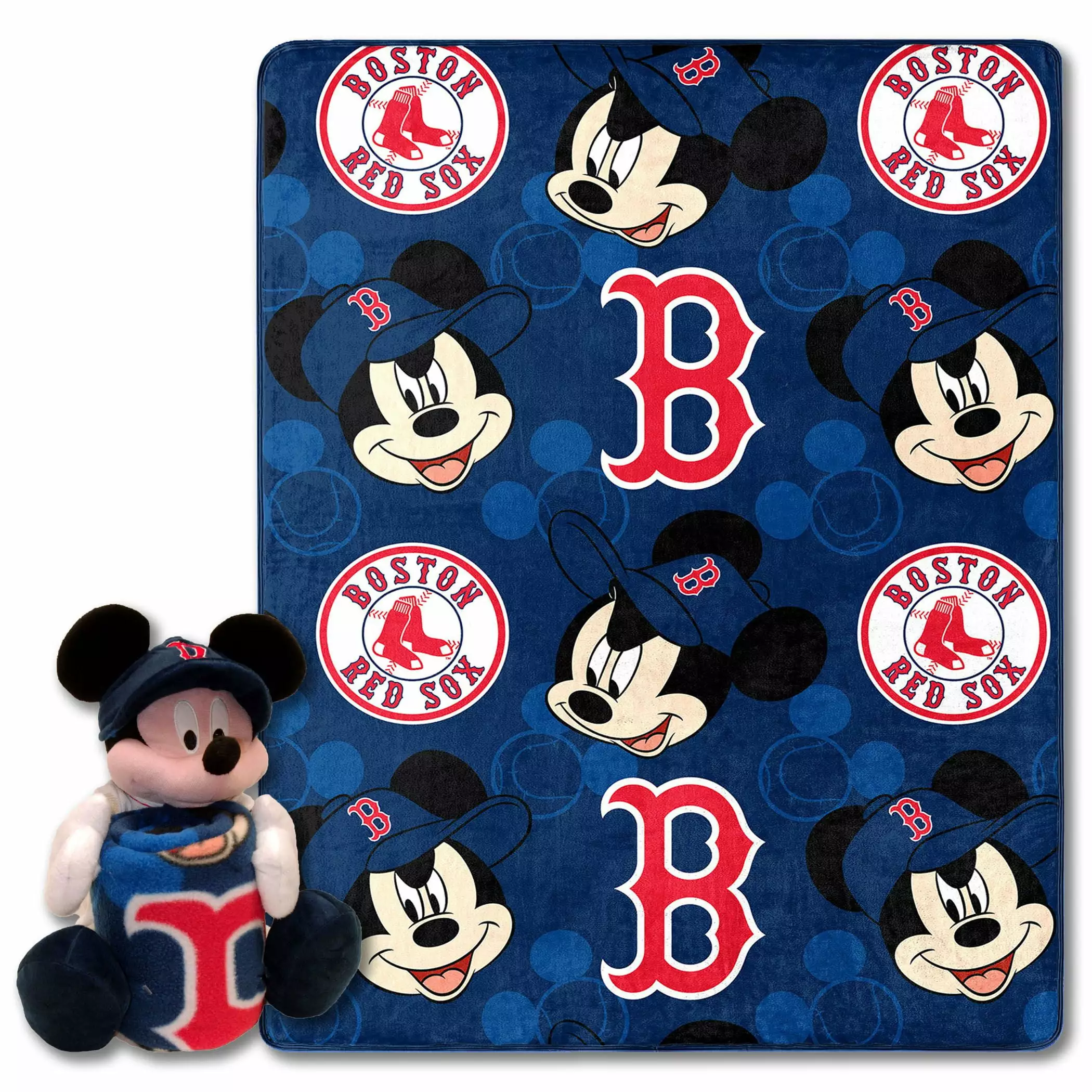 OFFICIAL MLB Red Sox & Disney's Mickey Mouse Character Hugger Pillow & Silk Touch Throw Set