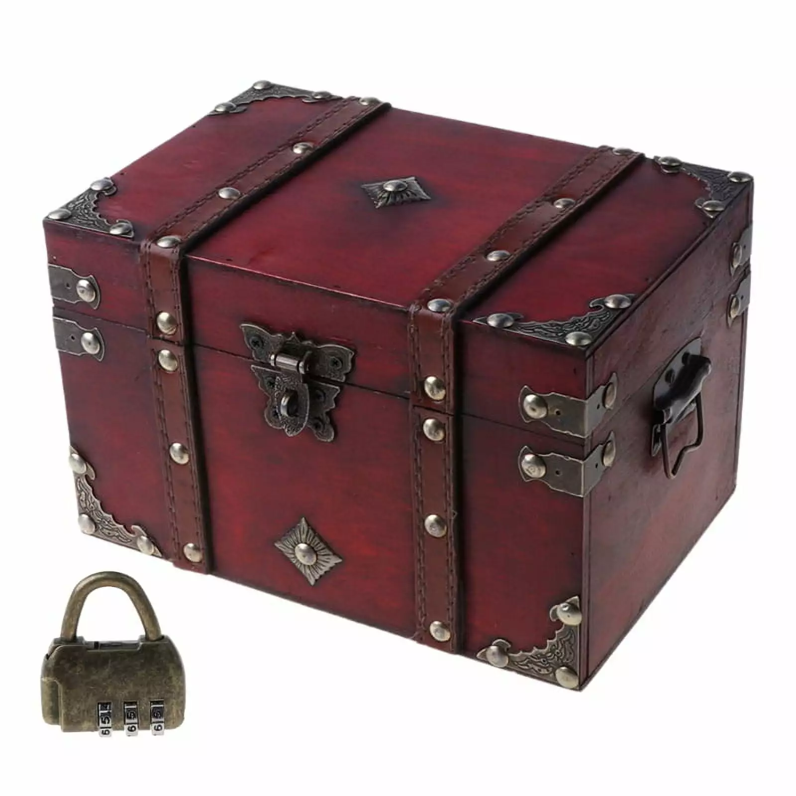 OOKWE Kids Toys Pirate Treasure Chest Assorted Plain Wood Wooden Box With Lock Children Birthday Party Favors Props Decoration