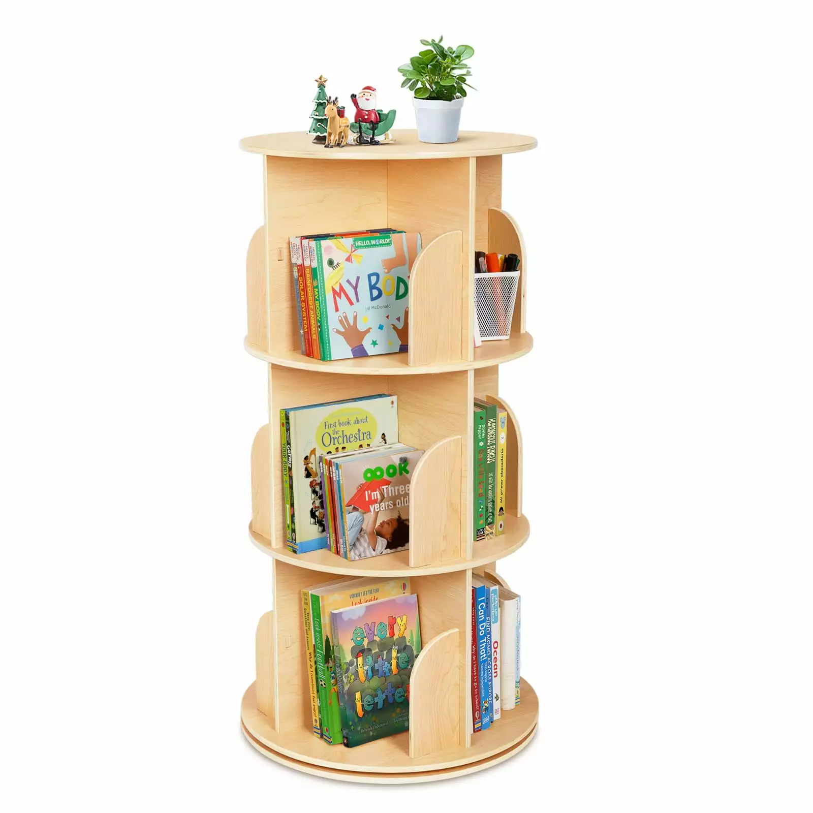 OOOK Kids Rotating Bookshelf. Small Corner Bookshelf for Small Space. 360?? Display 3 Tier Floor Standing Bookshelf Storage Rack. Wooden Narrow Bookcase Organizer for Bedroom. Living Room