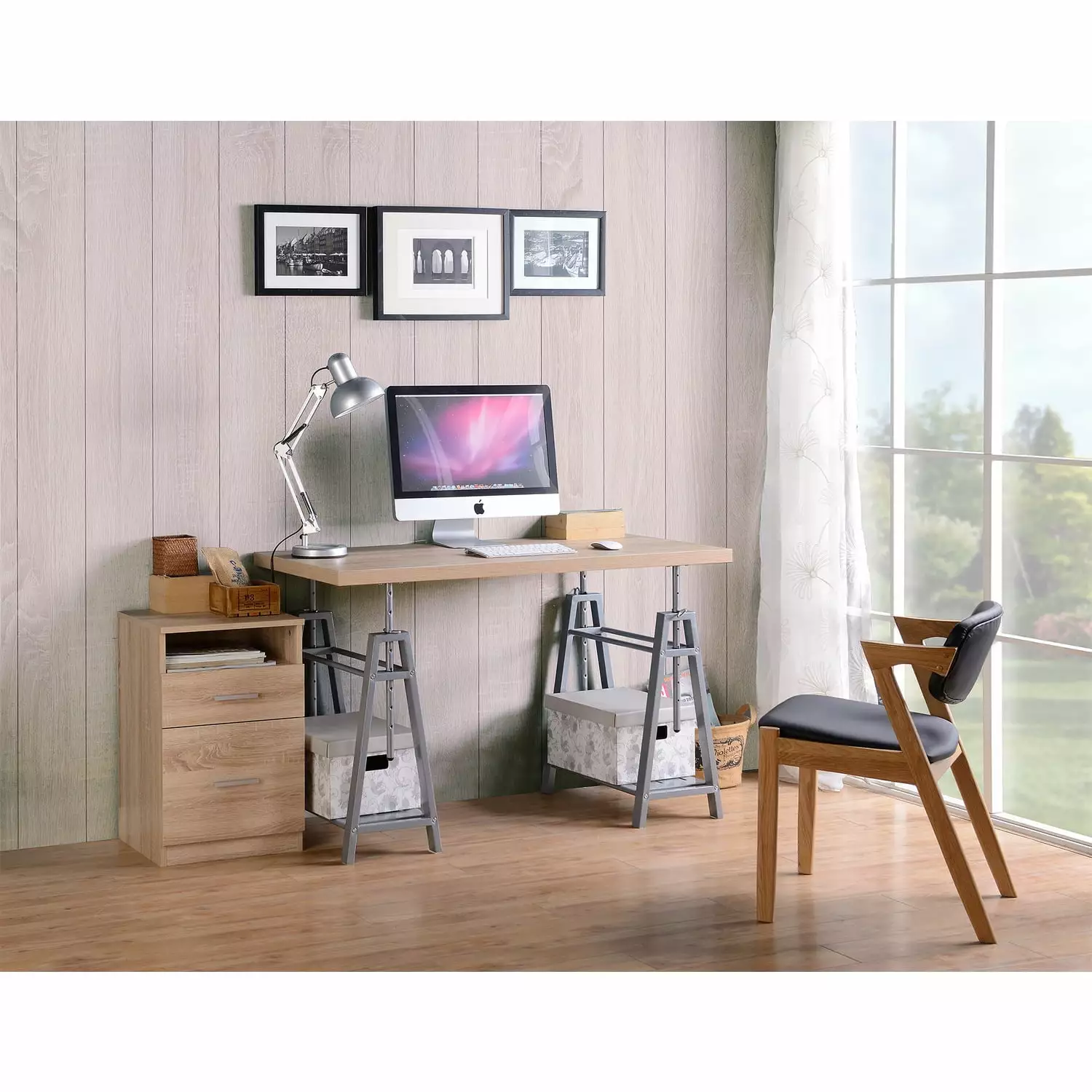 OS Home and Office Furniture 47.5 Wood Adjustable Height Writing Desk in Brown