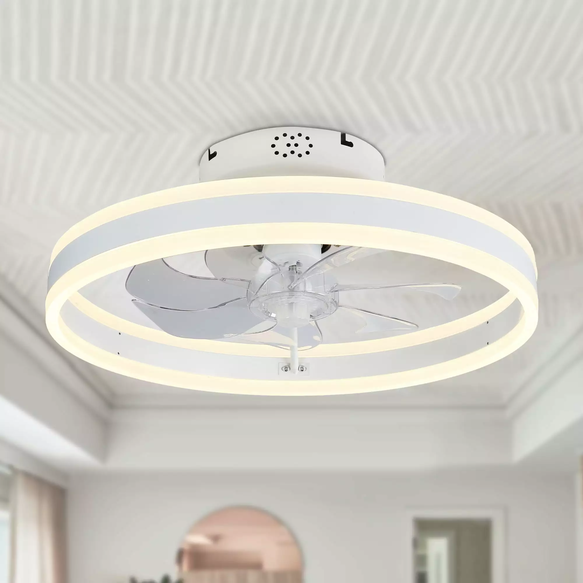 Oaks Aura 19.7 inch Smart APP Low Profile Ceiling fan Remote Control 6-Speed Flush Mount Dimmable Lighting for Bedroom