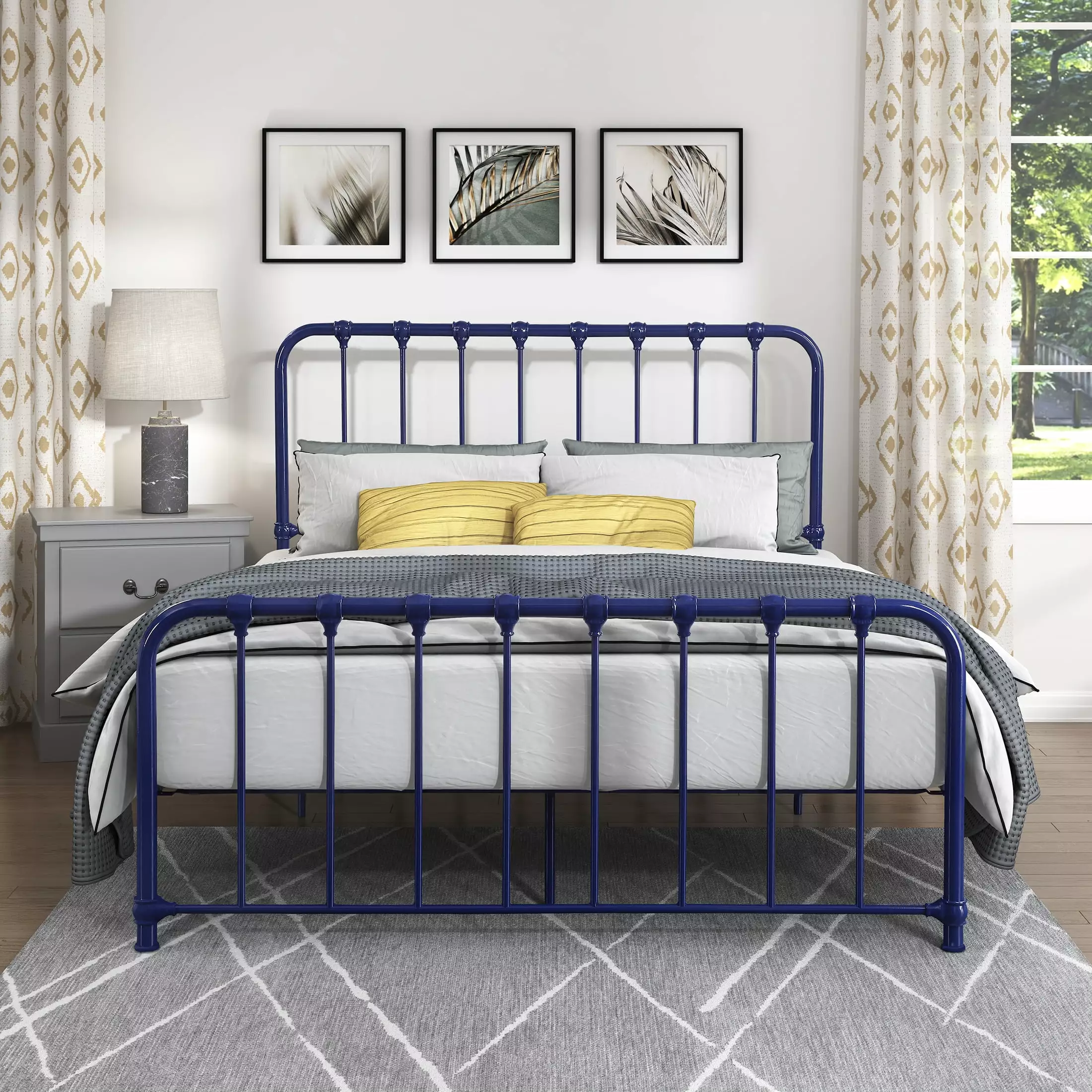 OakvillePark Umatilla Metal Platform Bed. Full. Navy Blue