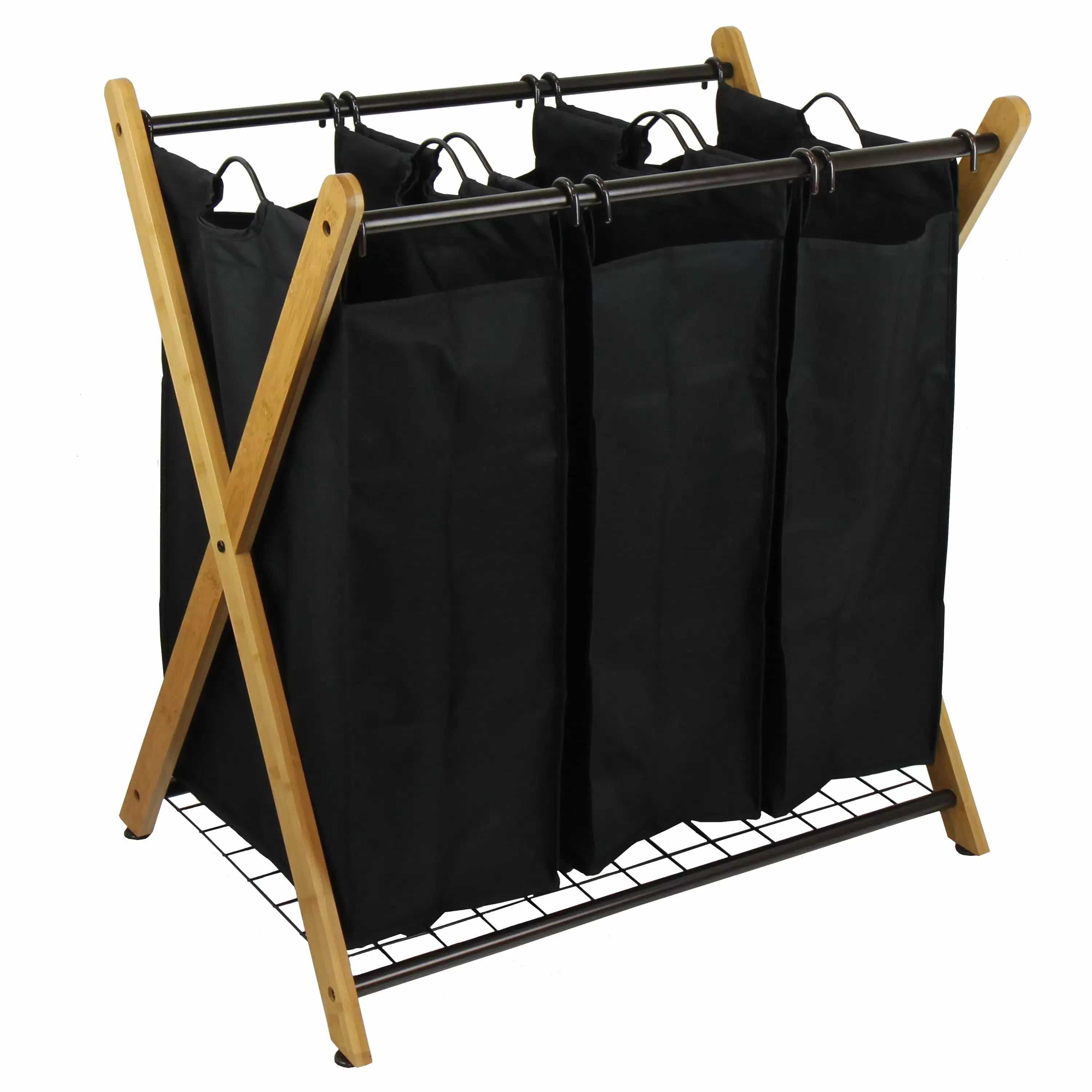 Oceanstar X-Frame Bamboo 3-Bag Laundry Sorter. Black. 27 in L x 19.1 in W x 29.75 in H. Age Group: Adults