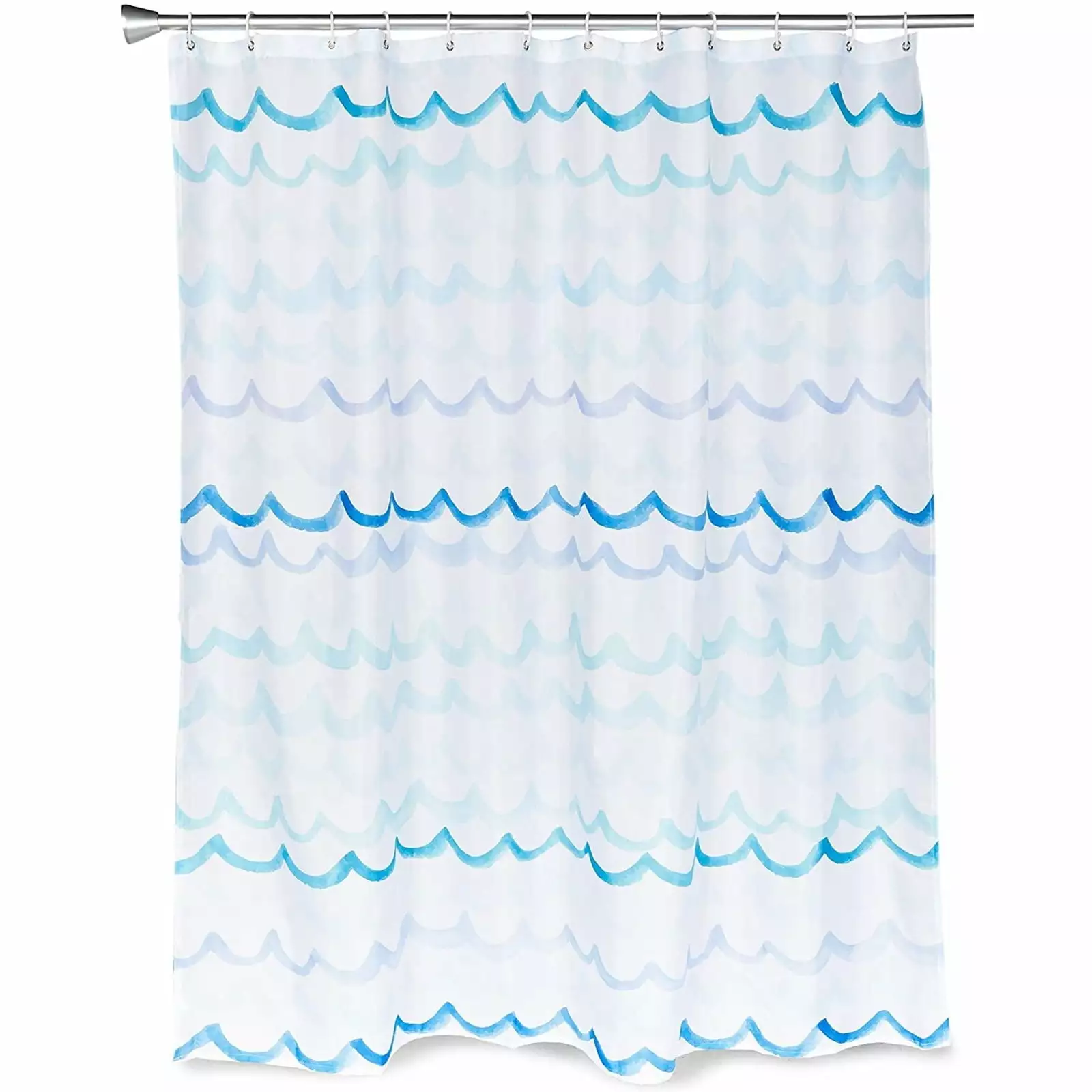 Okuna Outpost Blue Waves Shower Curtain Set with 12 Hooks. Beach Bathroom Decor (70 x 71 in)