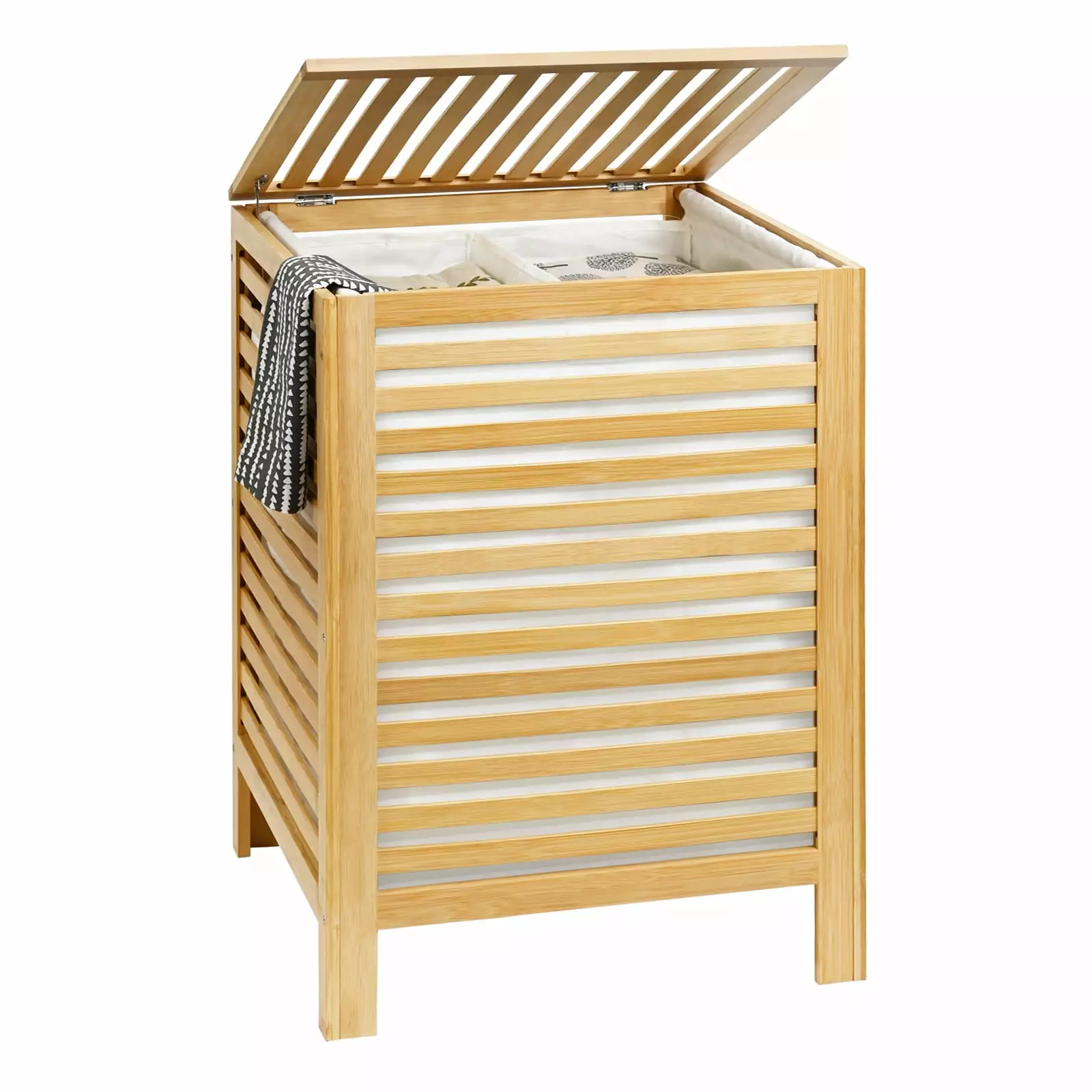 Ollieroo Bamboo Laundry Hamper with Lid .2-Section 120L Laundry Basket With Removable Liner Bag.Natural