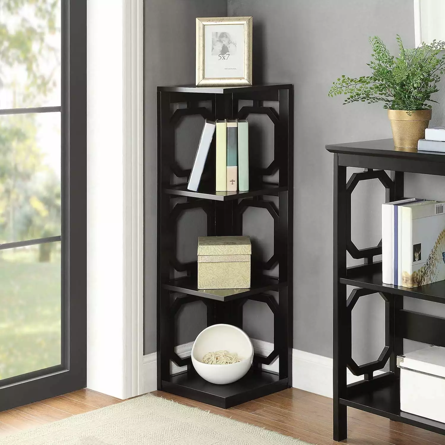 Omega 3 Tier Corner Bookcase. Black