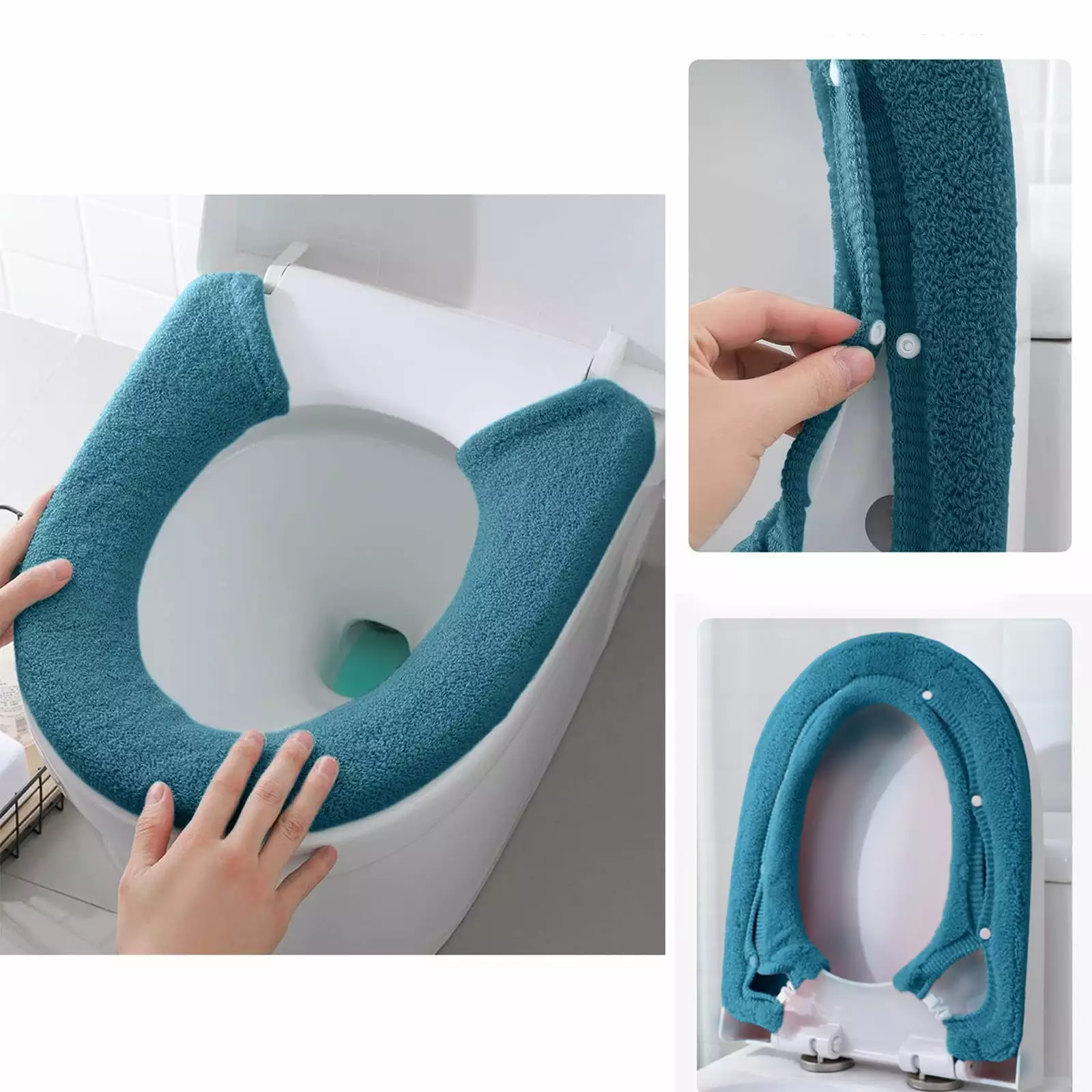 Oneshit Toilet Seat Cover Bathroom Soft Thicker Warmer With Snaps Fixed Stretchable Washable Fiber Cloth Toilet Seat Covers Pads Reusable Easy Installation Cleaning Summer Clearance