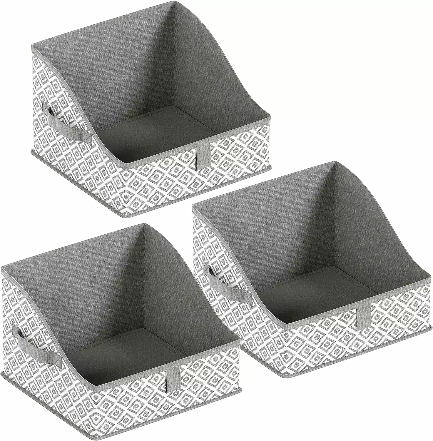 Ornavo Home 3 Pack Collapsible Trapezoid Large Storage Bins. Foldable Fabric Shelf Storage Basket Closet Organizer and Large Storage Box for Clothes with Handles. Diamond Gray