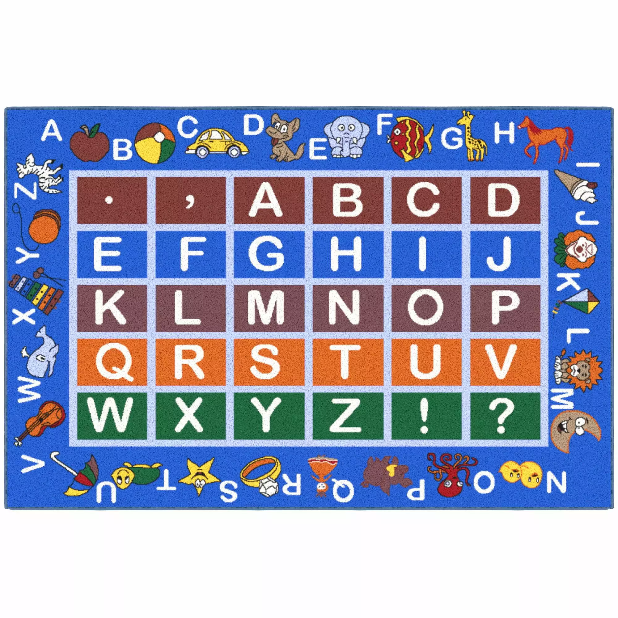 Ottomanson Educational ABC Alphabet 3x5 Washable Non-Slip Area Rug for Kids Playroom. 3'3 x 5'. Blue