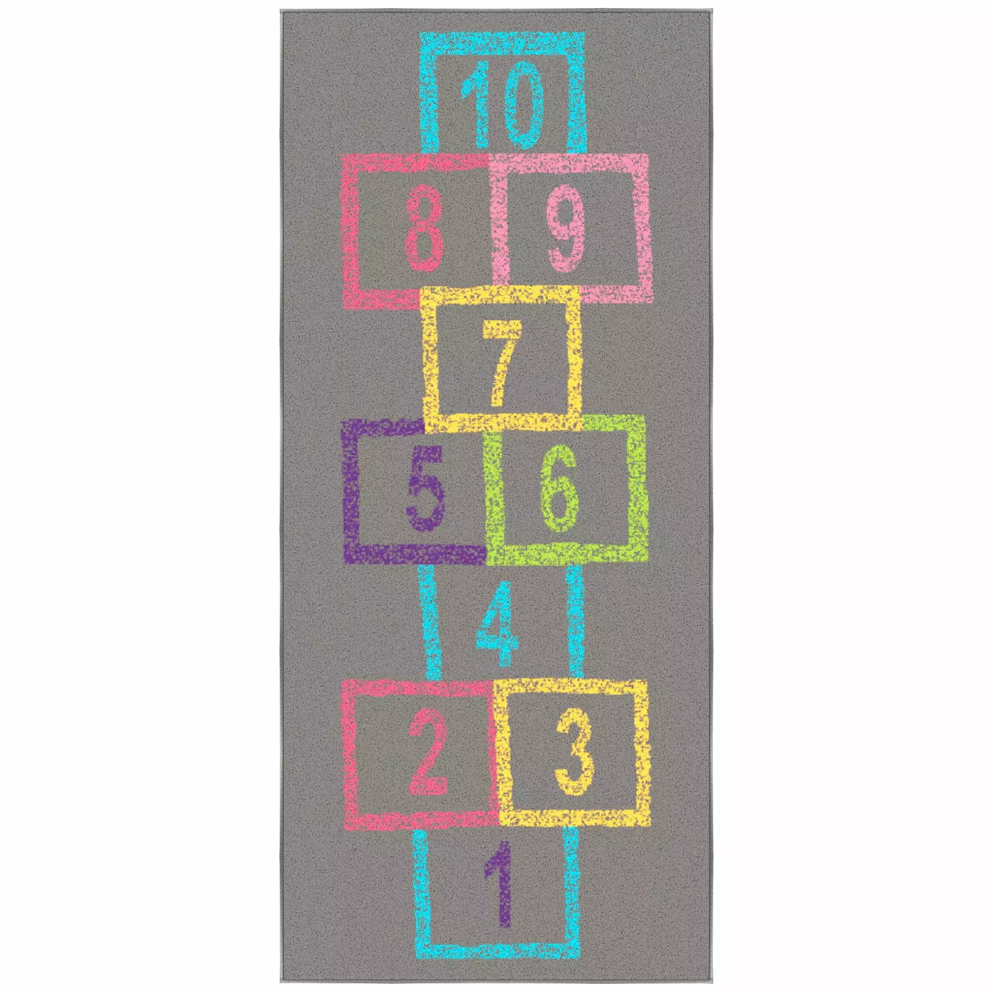 Ottomanson Hopscotch Machine Washable Non-Slip 3x6 Runner Rug for Kids Playroom. 2'7 x 6'. Gray/Pink