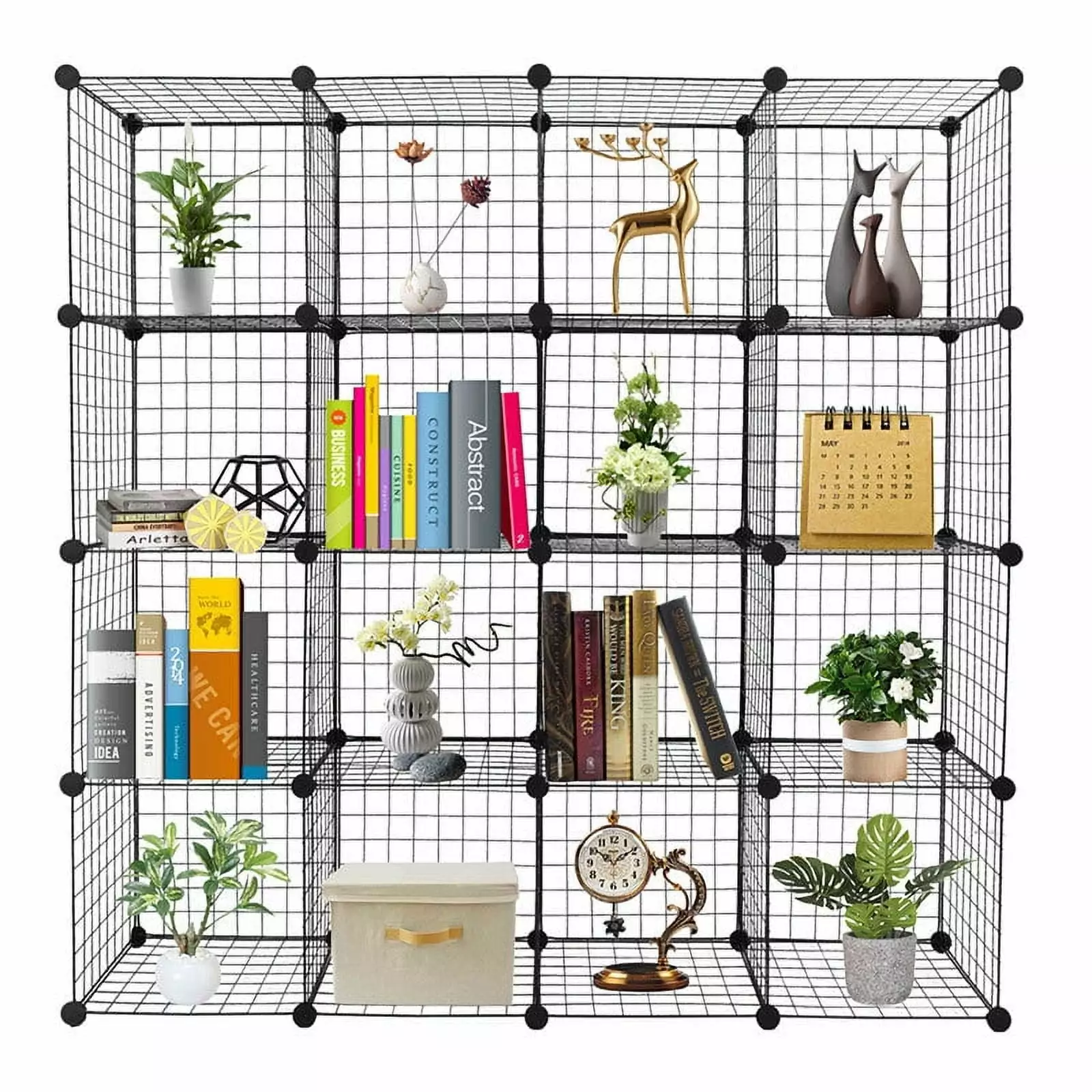 Oufan 16-Cube Organizer Cube Storage Storage Shelves Wire Cube Storage Origami Shelves Metal Grid Multifunction Shelving Unit Modular Cubbies Organizer Bookcase