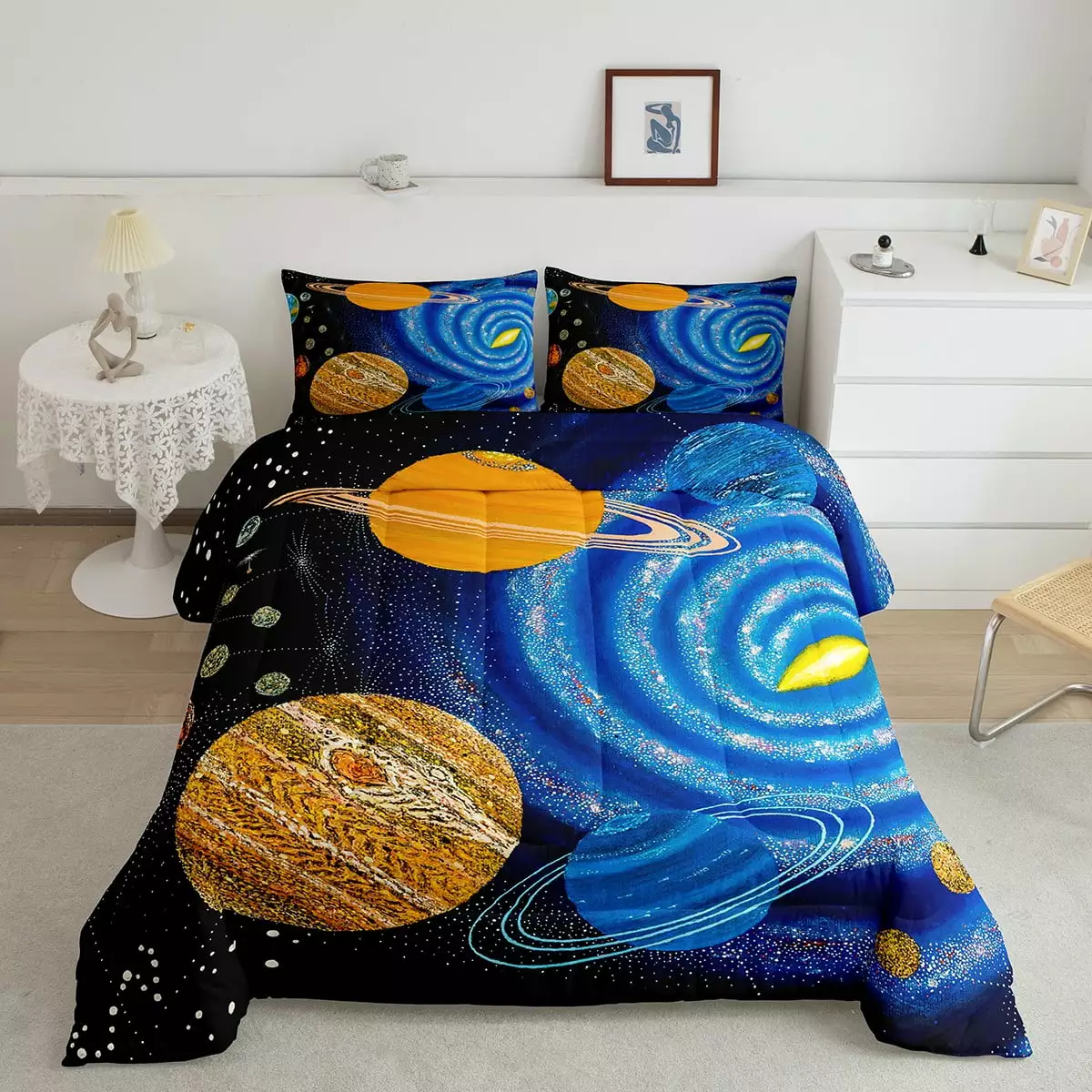 Outer Space Comforter Set Twin for Boys Girls Universe Themed Bedding Purple Galaxy Bedding Comforter Sets Solar System Duvet Insert for Kids Teens Planet Print Quilt Universe Room Decor 2 Pcs