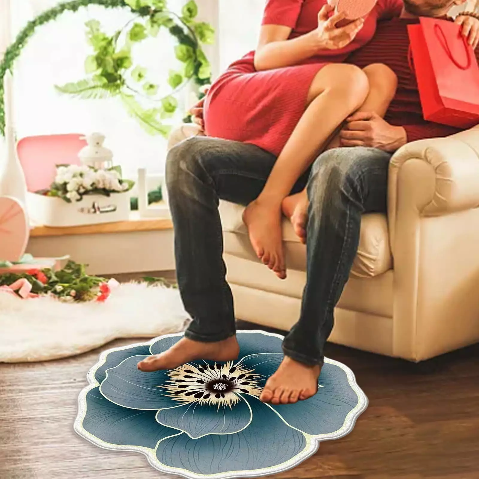 Outoloxit Plain Flower Shape Easy Care Living Room Carpet Large Area Washable Bedroom Carpet Washable Home Absorbent Carpet. Navy