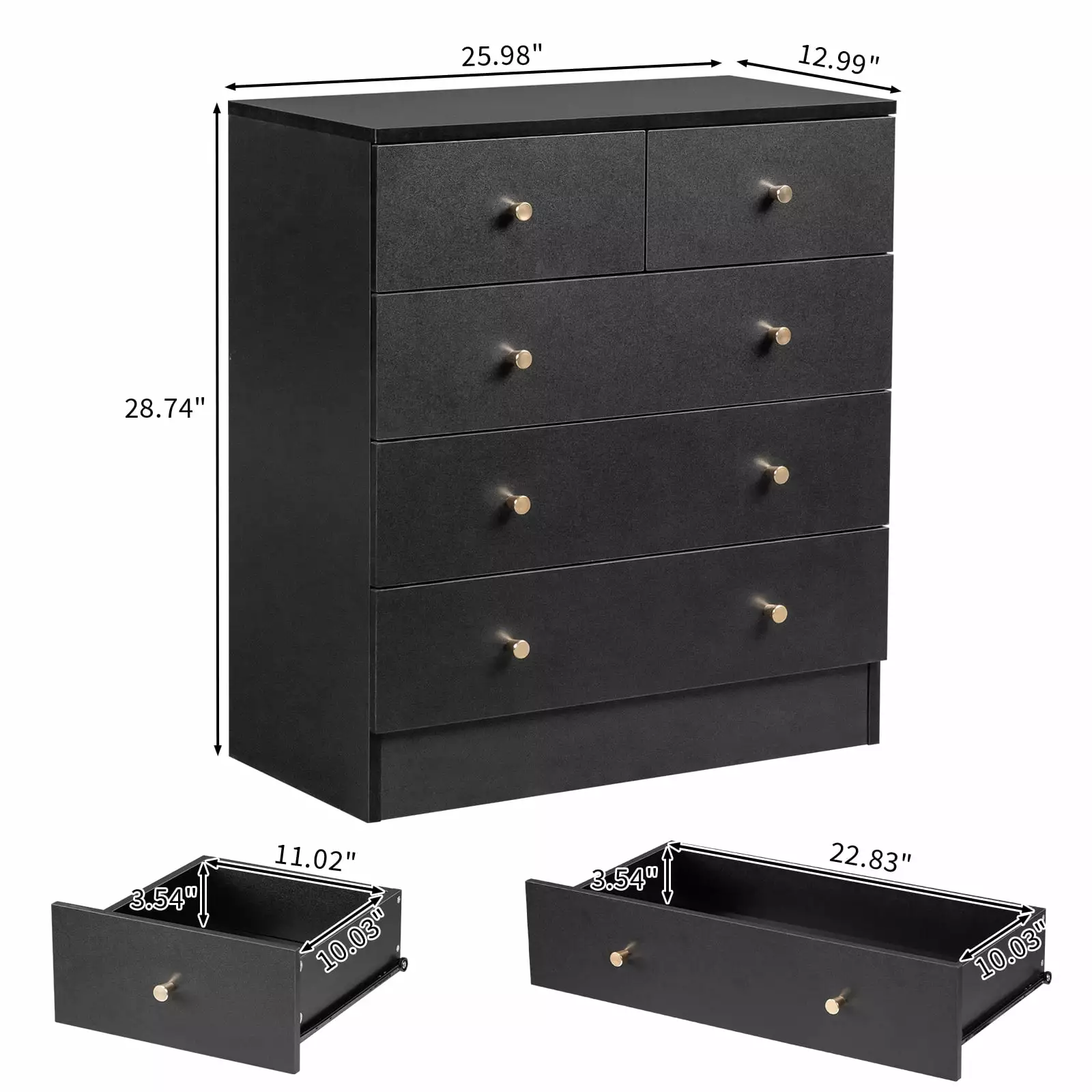 OverPatio 5-Drawer Wooden Dresser Chests. Versatile Storage Cabinet for Bedroom. Living Room. and Hallway. Black