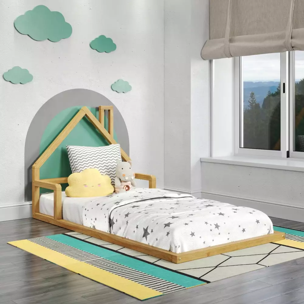 P'kolino Kid's Casita Twin Floor Bed-Montesori Inspired-Solid Wood. FSC Certified-Natural