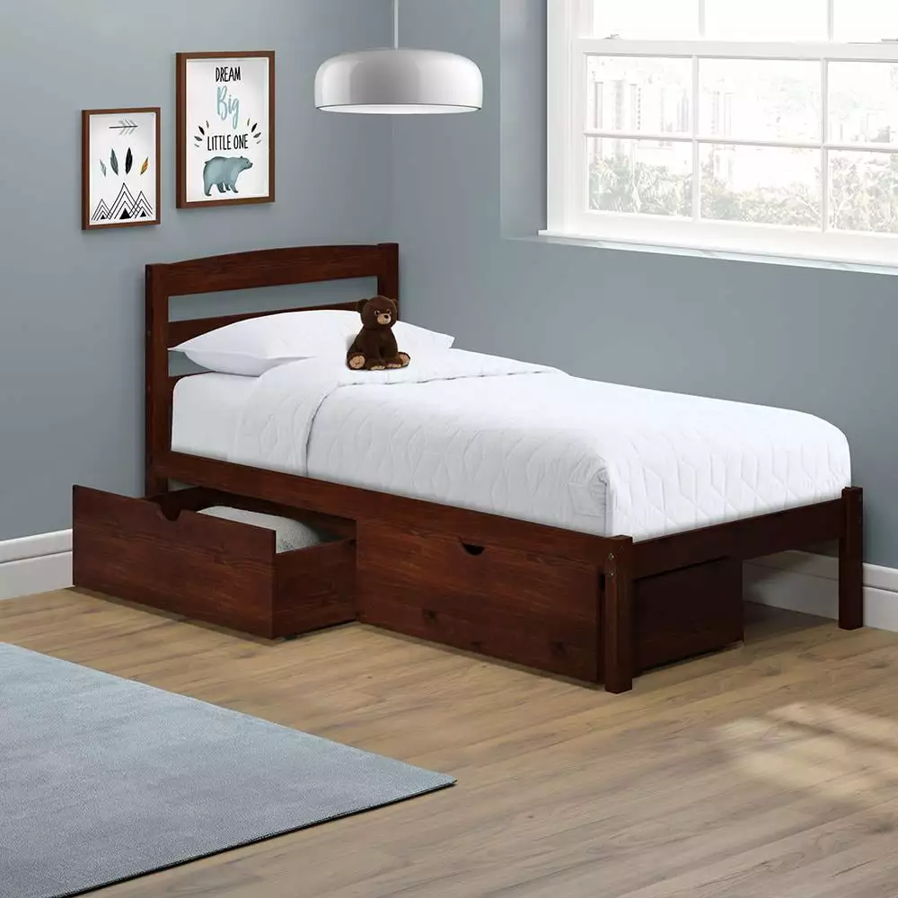 P'kolino Twin Bed with Two Storage Drawers. Dark Cherry