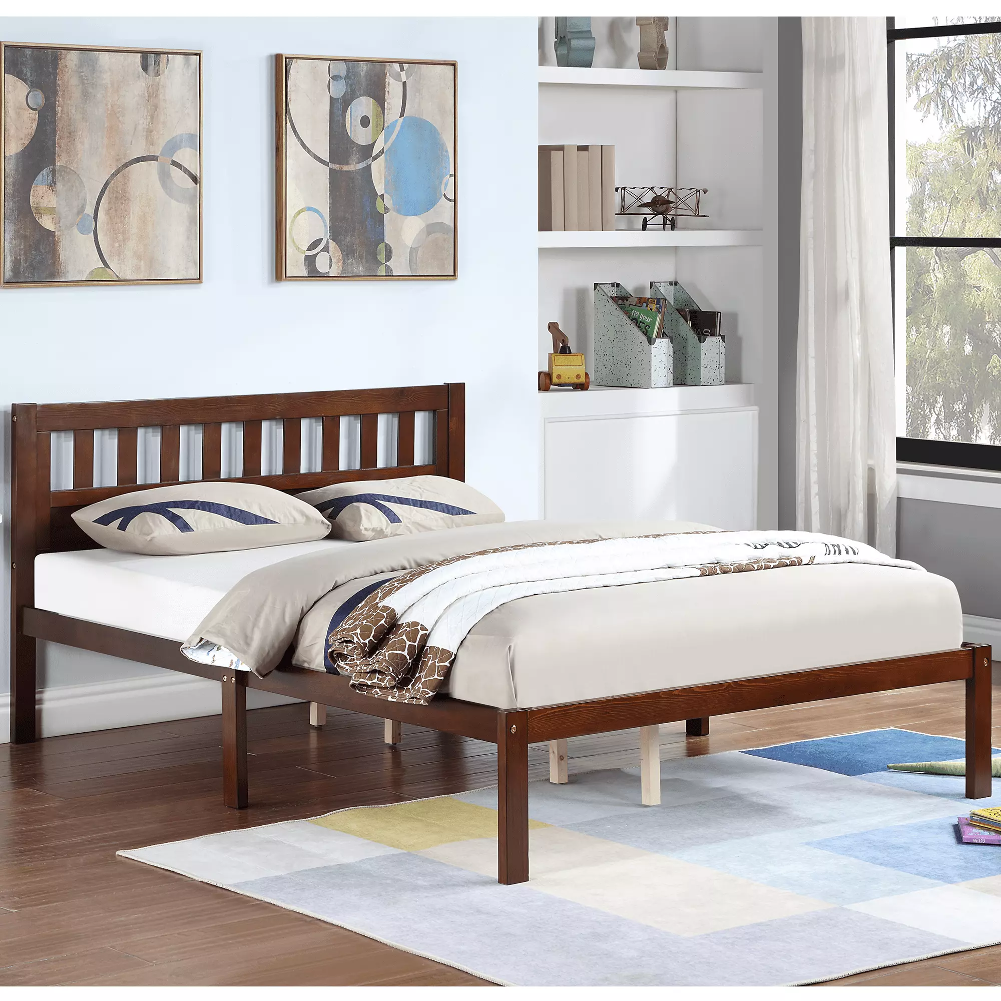 PAPROOS Full Platform Bed Frame with Headboard. Modern Bedroom Furniture Full Size Bed Frame. Strong Slat Support. Wood Bed Frame for Adults Teens Kids. No Box Spring Needed. Walnut