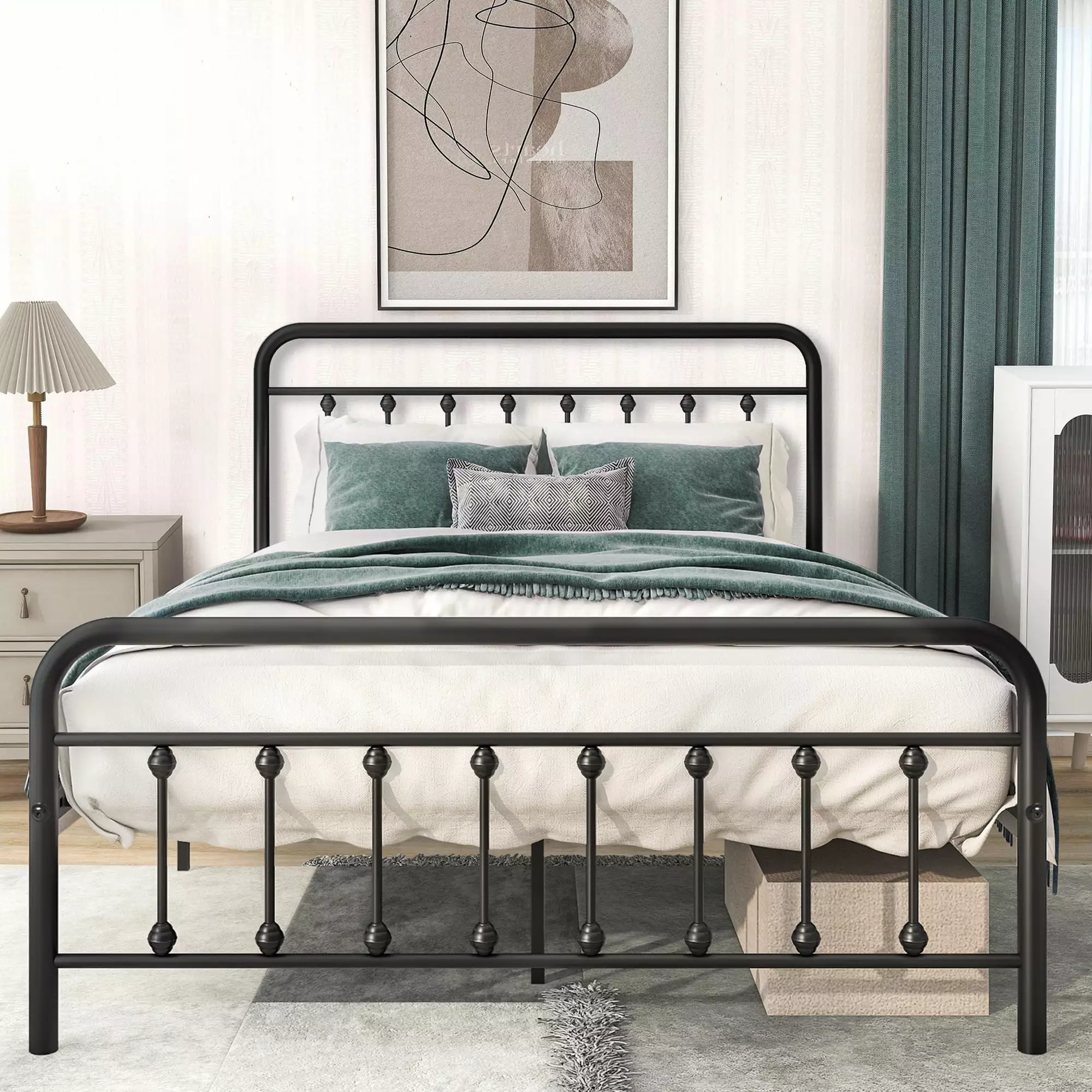 PAPROOS Full Size Metal Bed Frame with Headboard and Footboard. Metal Full Bed for Kids Teens Adults. Industrial Heavy Duty Platform Bed Frame. No Box Spring Needed. Black