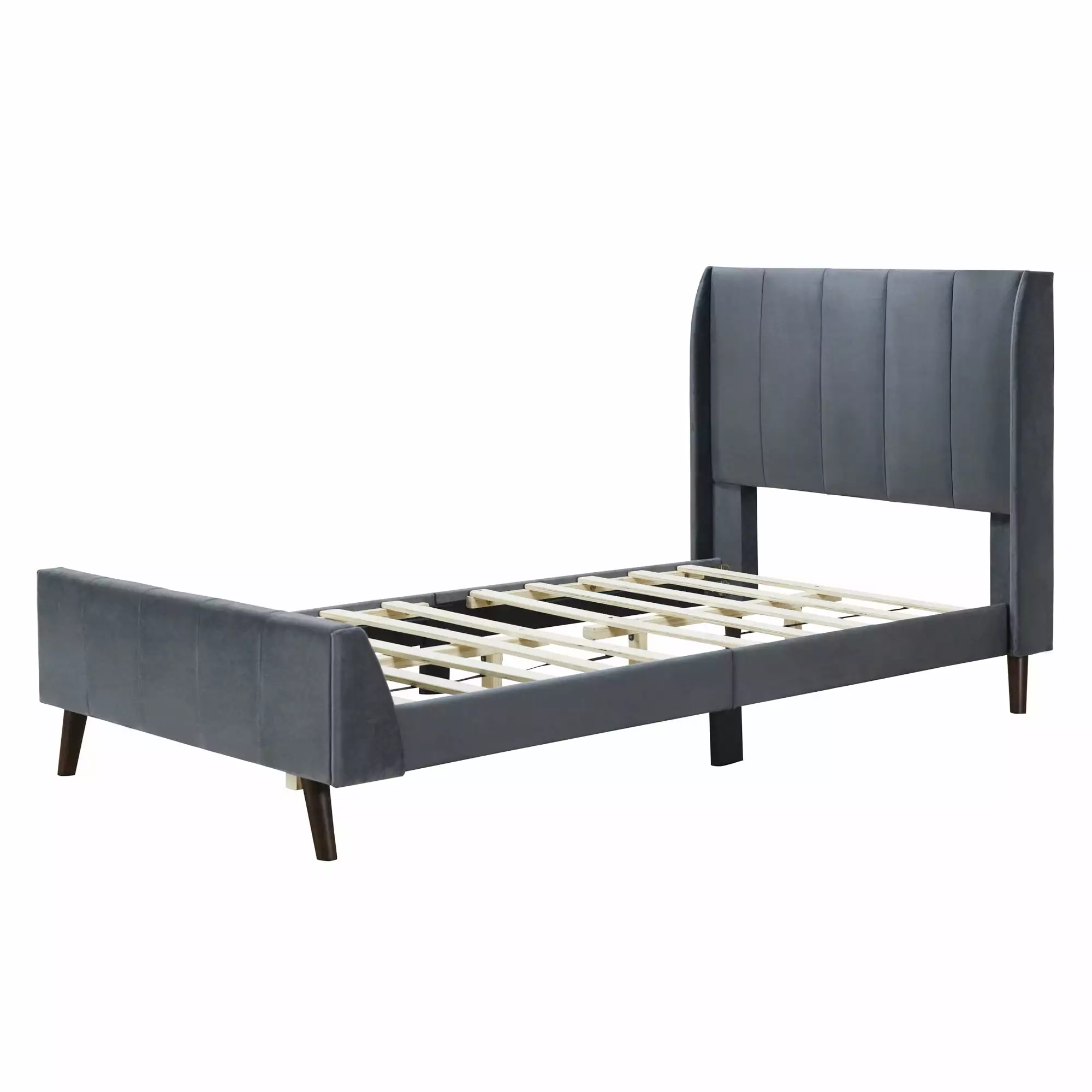 PAPROOS Gray Upholstered Platform Bed Twin Size. Modern Velvet Fabric Platform Bed with Headboard. Mattress Foundation. Twin Bed Frame for Kids Boys Girls. 600lbs Capacity. No Box Spring Needed