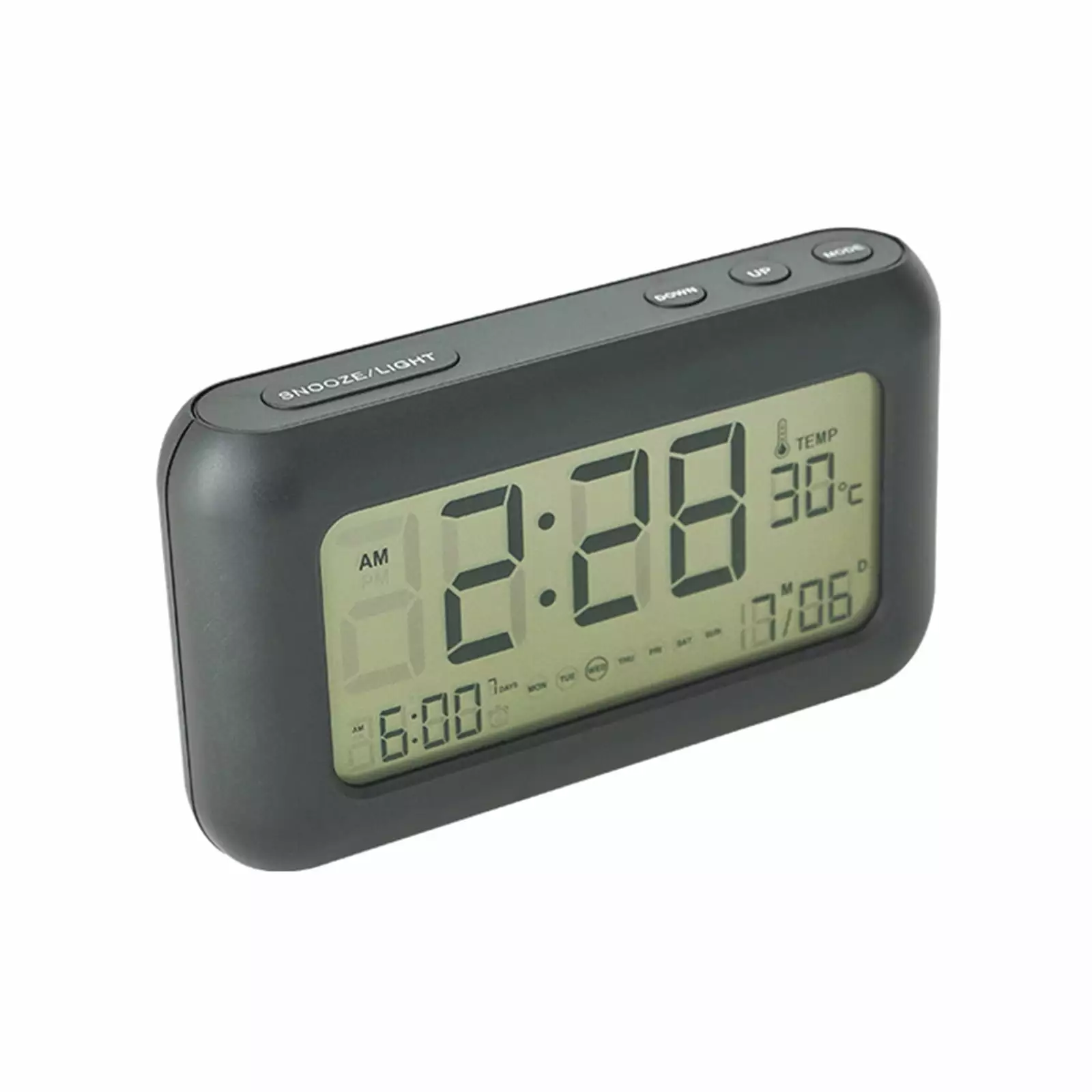 PAVEOS 170?? Wide Angle Display LCD Screen Electronic Clock Three Groups of Alarm Clock. Day. Date and Temperature Display with Night Light. Rechargeable Alarm Clock Black-2 H