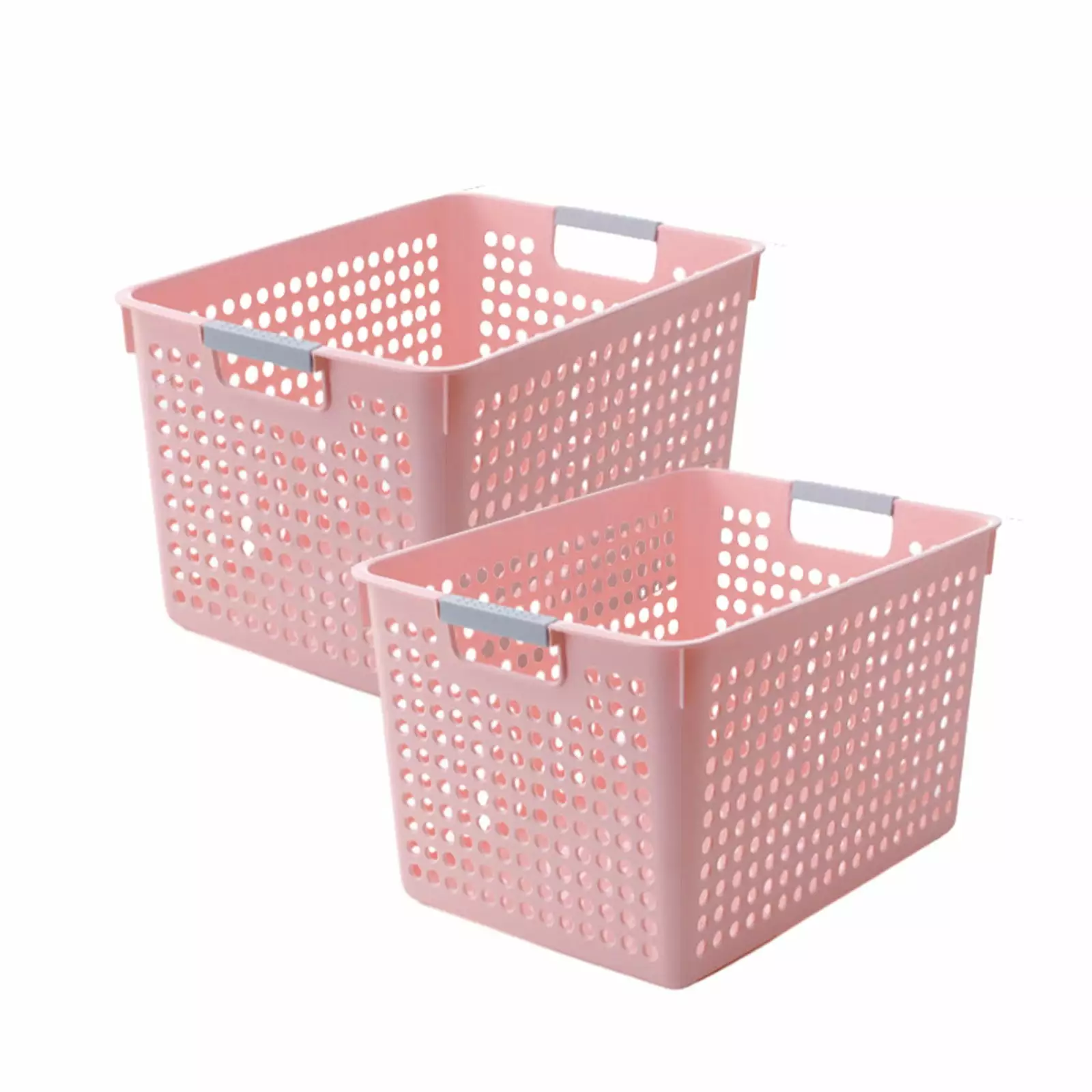 PAVEOS 2 Pack Large Capacity Foldable Plastic Laundry Basket. Breathable Laundry Hamper with Handle. Suitable for Adult and Children Clothes Hamper Pink-a