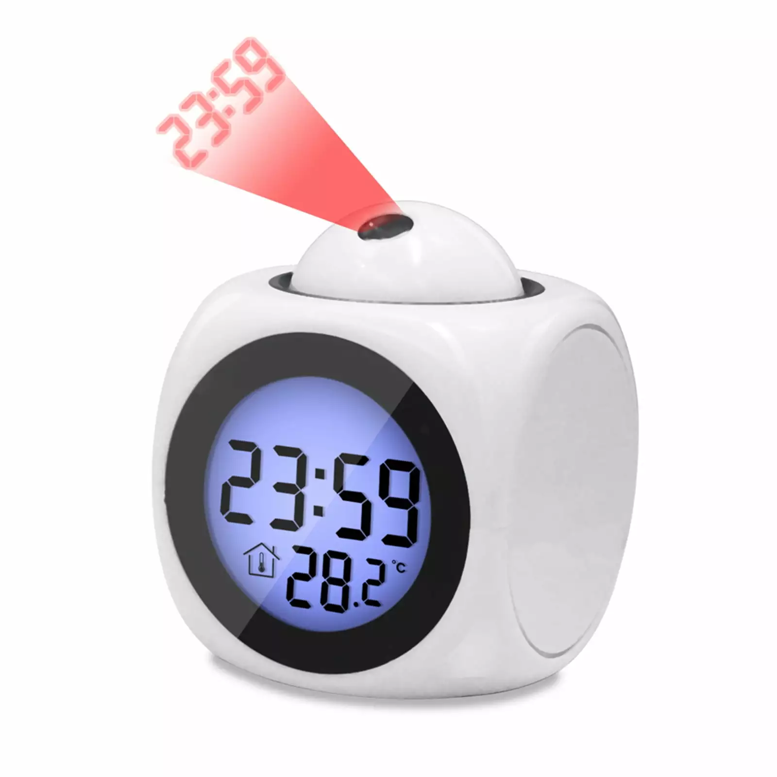 PAVEOS Alarm Clock Clearance Mirror Projection Clock LED Large Screen Display Mute Electronic Projection Alarm Clock Bedroom Clock White