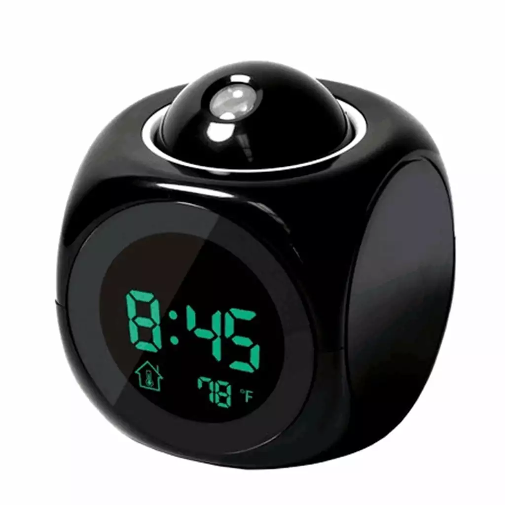 PAVEOS Alarm Clock Clearance Sale Digital LCD Voice Talking Multifunction LED Projection Alarm Clock Temperature Black-1