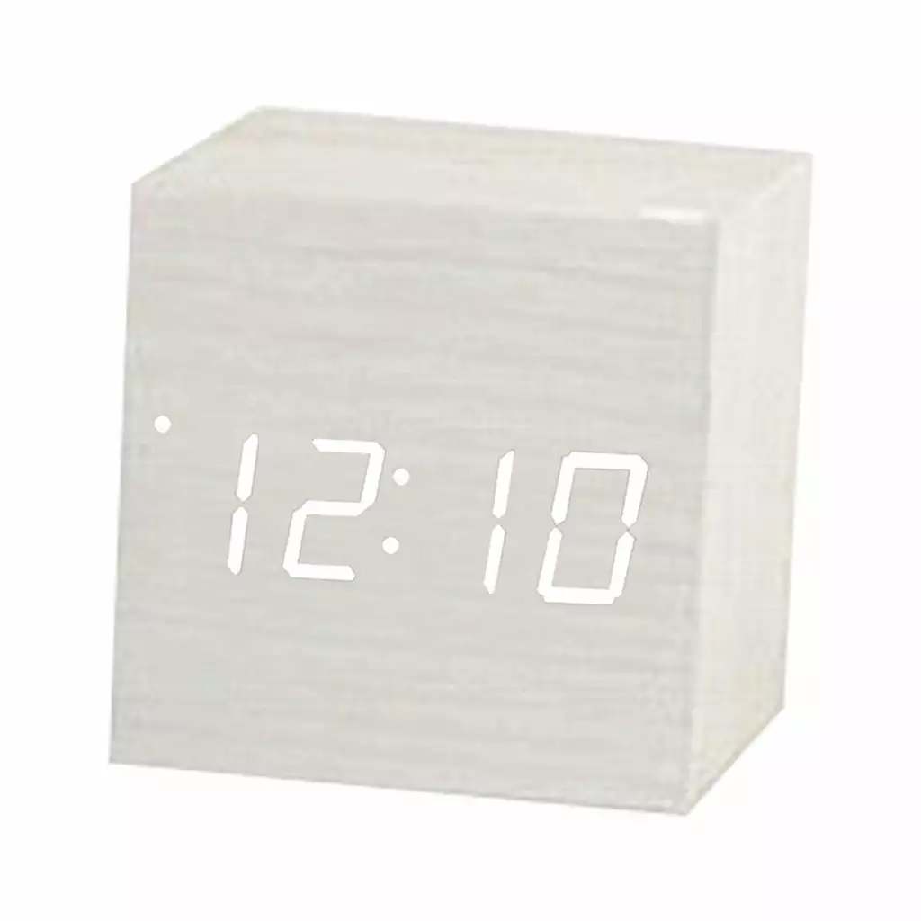 PAVEOS Alarm Clock on Clearance Voice Control LED Clock Luminous Wooden Clock Wooden Alarm Clock White