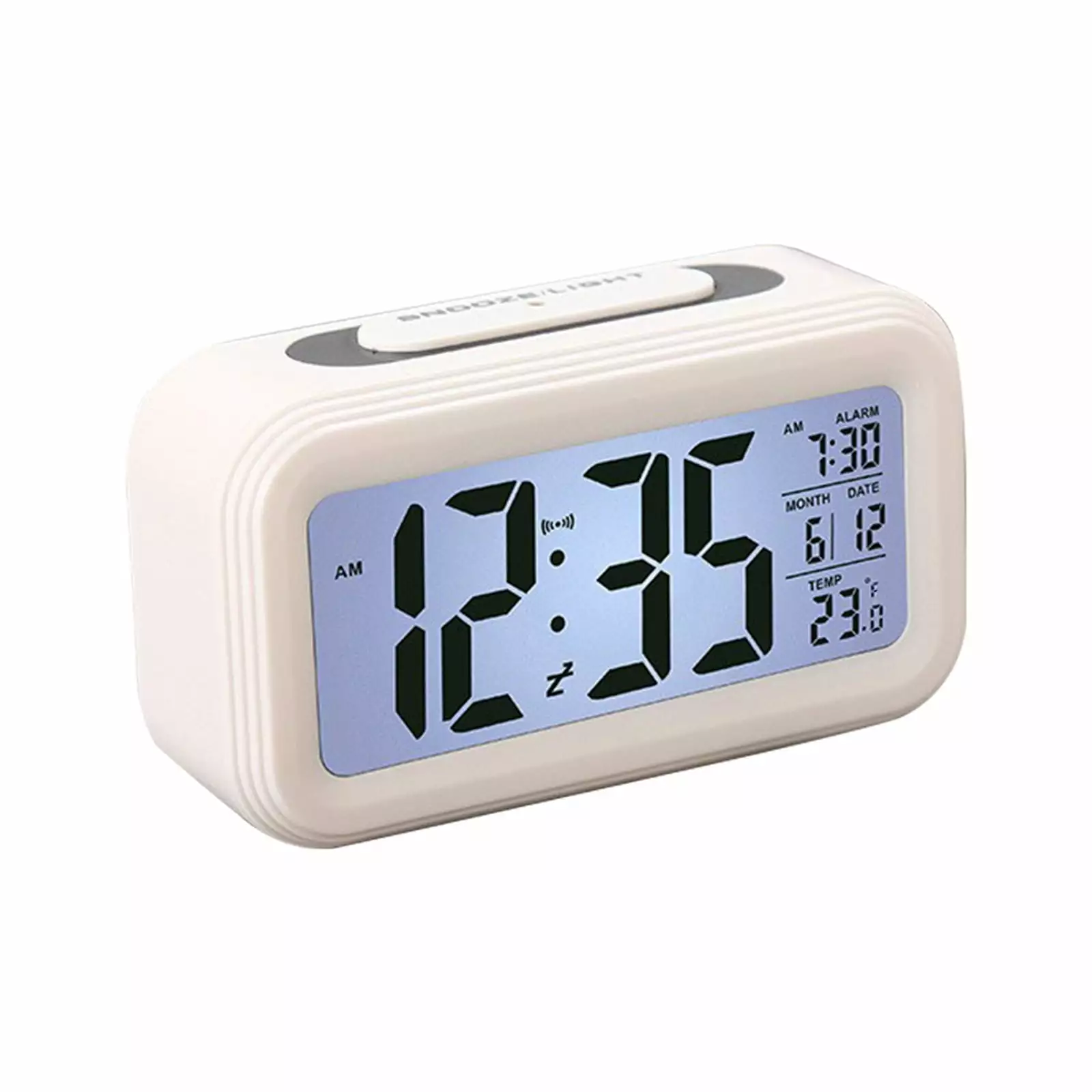 PAVEOS Digital Alarm Clock with Background Lighting LCD Display Temperature Monitor Snooze Alarm with Smart Clock Calendar Alarm Clock White-4 G