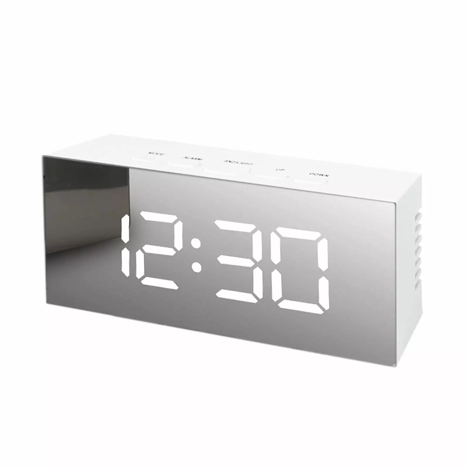 PAVEOS LED Digital Electronic Mirror Alarm Clock Desktop Small Alarm Clock Students Special Children's Electronic Clock Student Alarm Clock White