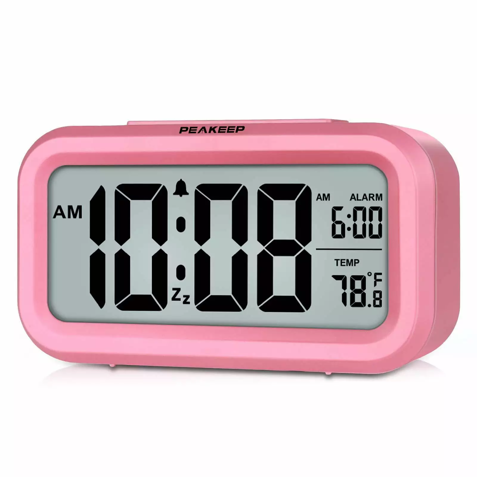 PEAKEEP Smart Night Light Digital Alarm Clock with Indoor Temperature. Battery Operated Desk Small Clock (Pink) Pink