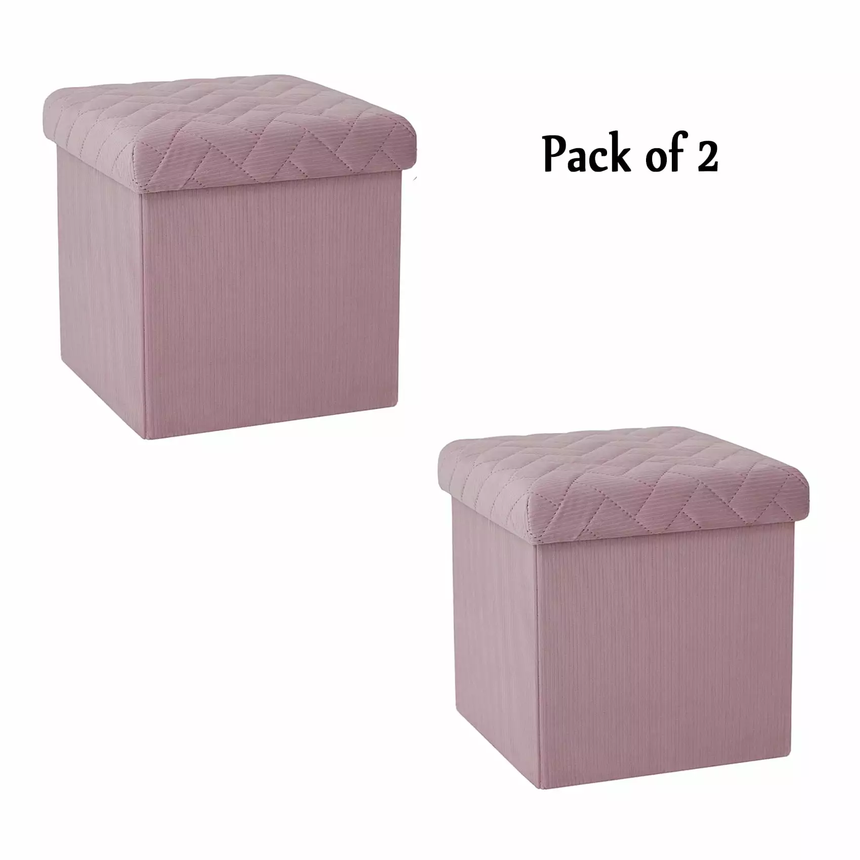 PINPLUS 12.6 Pack of 2 Velvet Ottoman Storage Cube. Folding Toy Chest Box for Bedroom.Footstool Seat for Living Room(Pink)