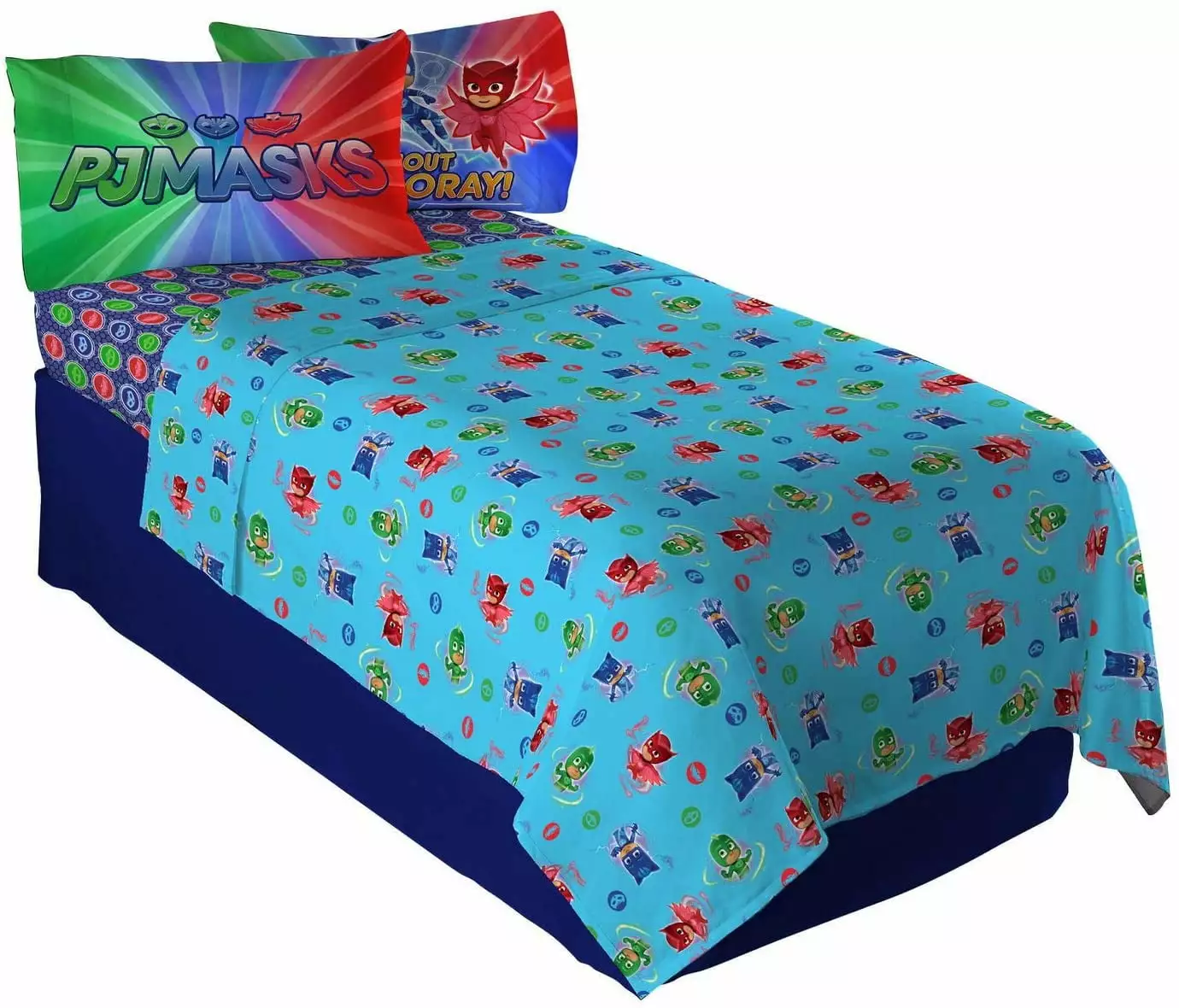 PJ Masks It's Hero Time Twin Sheet Set for Kids Bedding Sheet Set - 3pc [66 x 96 Inch - Blue]