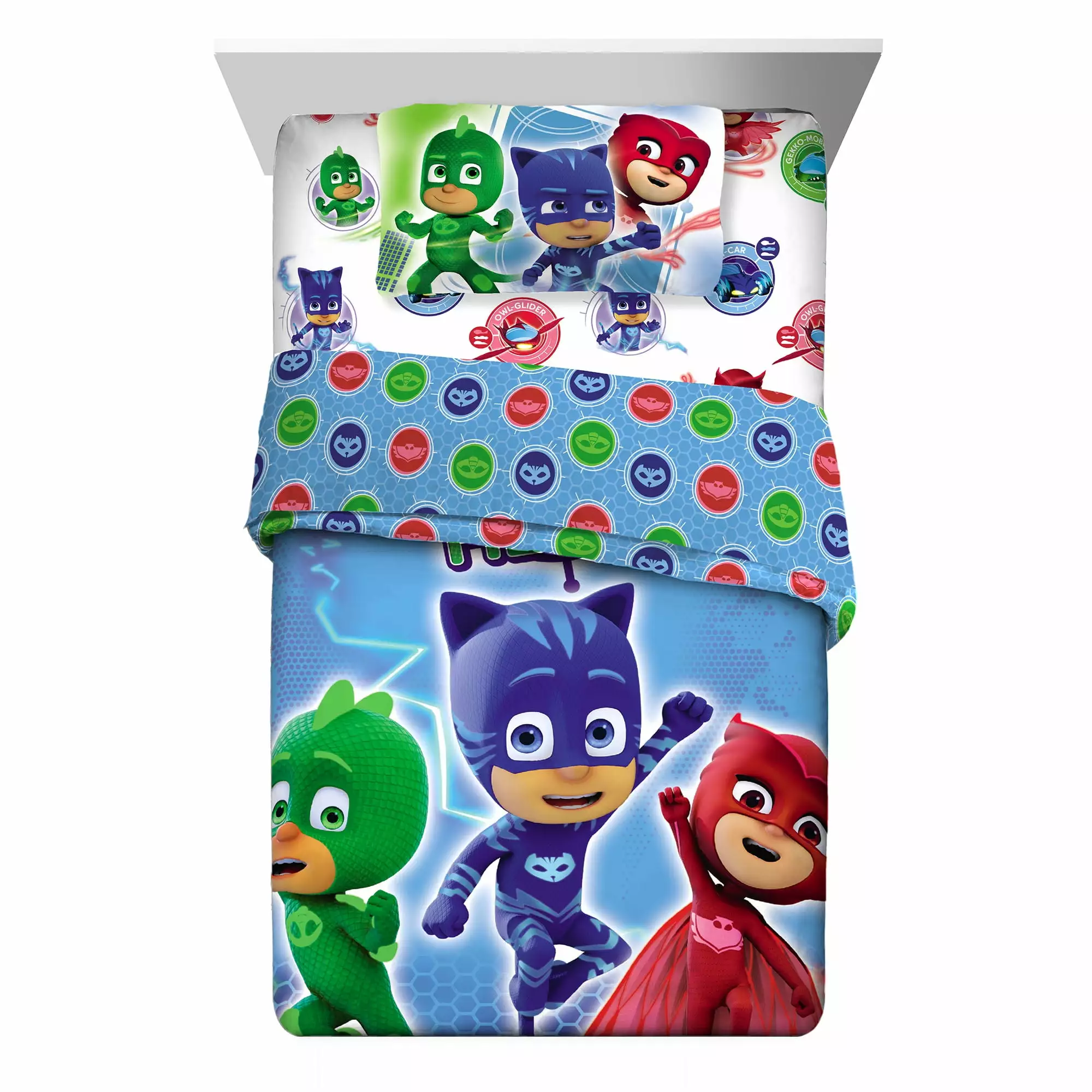 PJ Masks Kids Twin Bed in a Bag. Comforter and Sheets. Blue. Hasbro