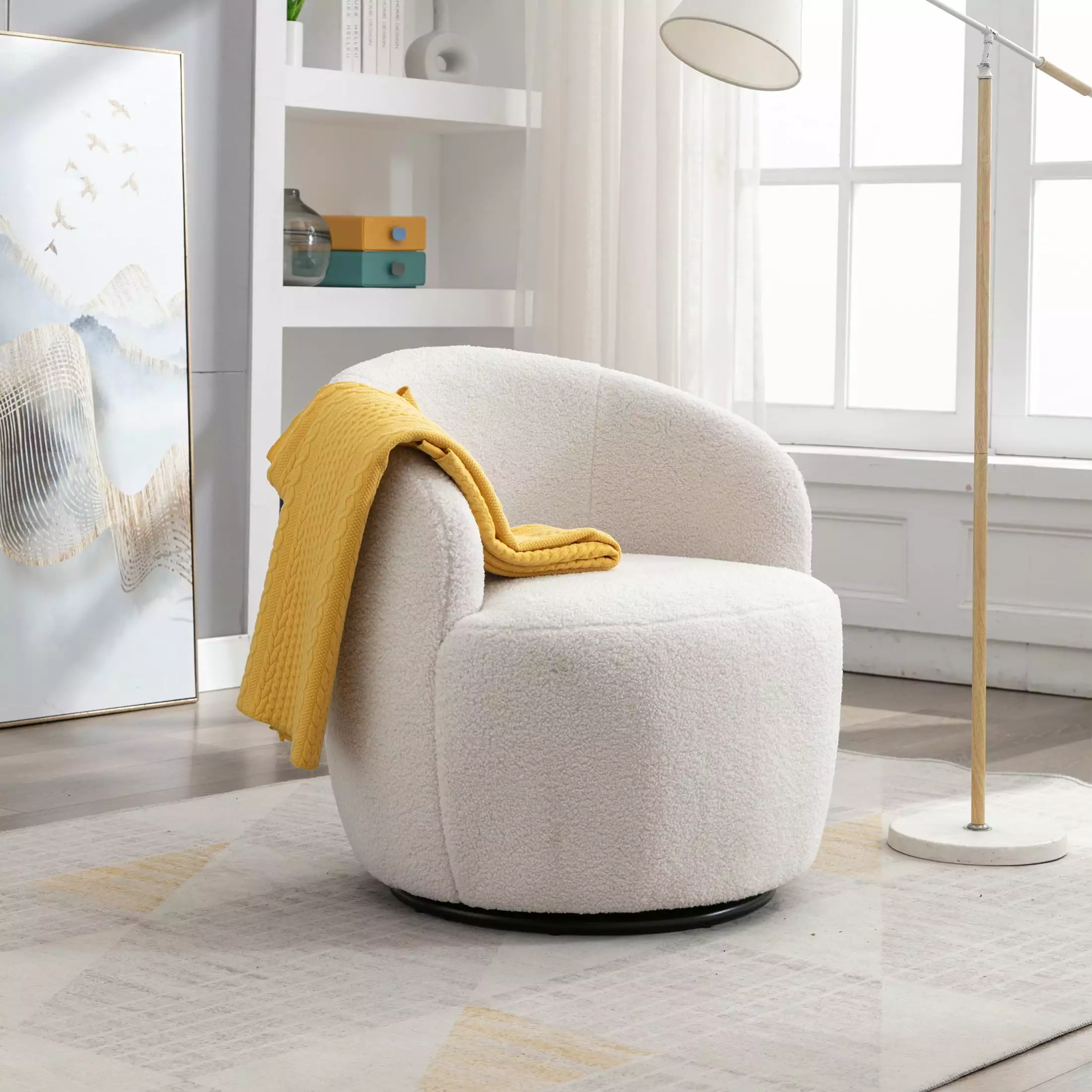 PORKISS Swivel Teddy Chair. Ivory White