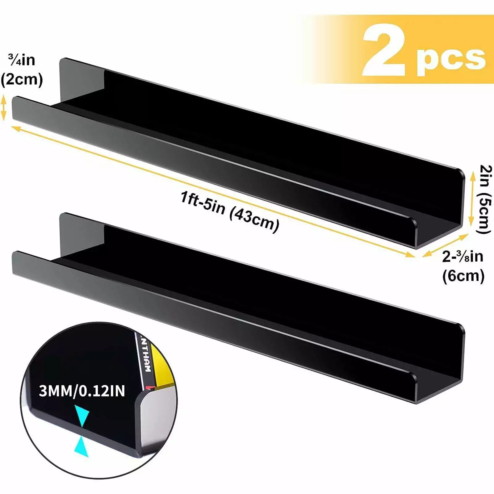 PRINxy 2PCS Transparent Magnetic Acrylic Bookshelf Wall Hanging Bookshelf Without Punching.Children's Storage Rack.Book Manual Exhibition A