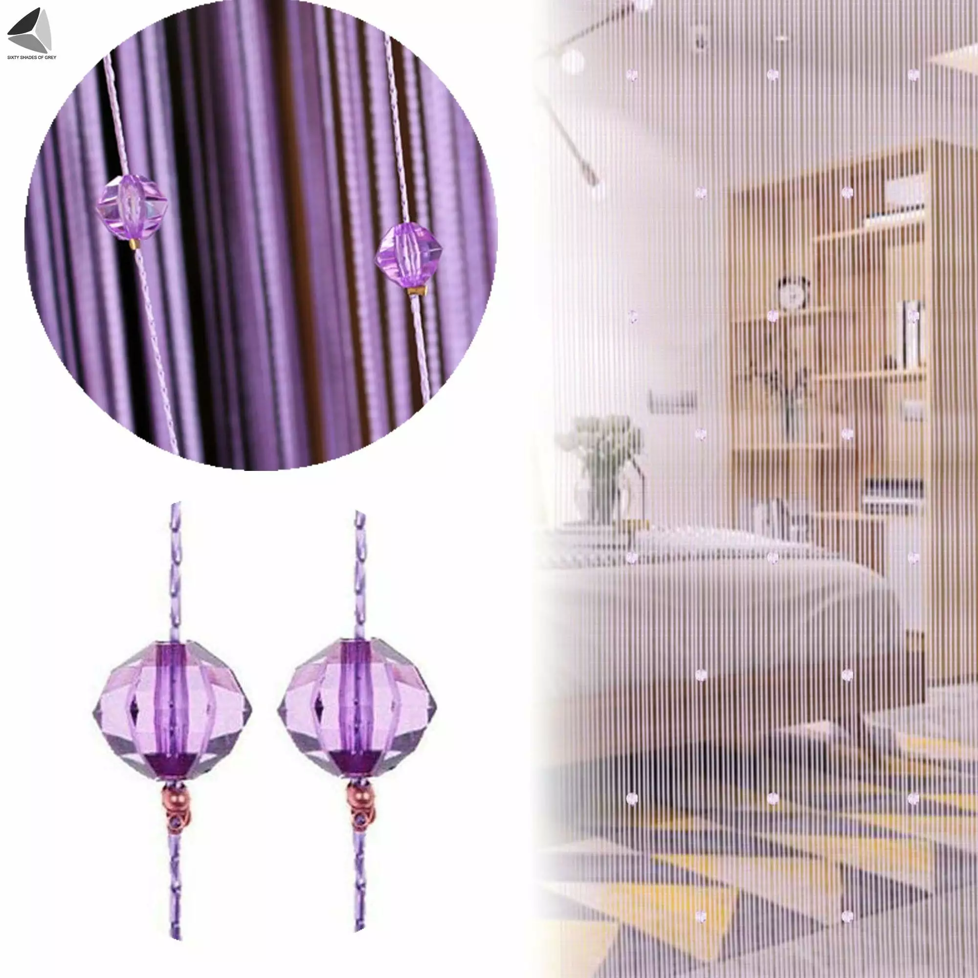 PULLIMORE 2 Pcs Crystal Beads String Door Curtain Fringe Beaded Tassel Window Panel Room Divider Crystal Screen Home Decorations (39x78. Purple)