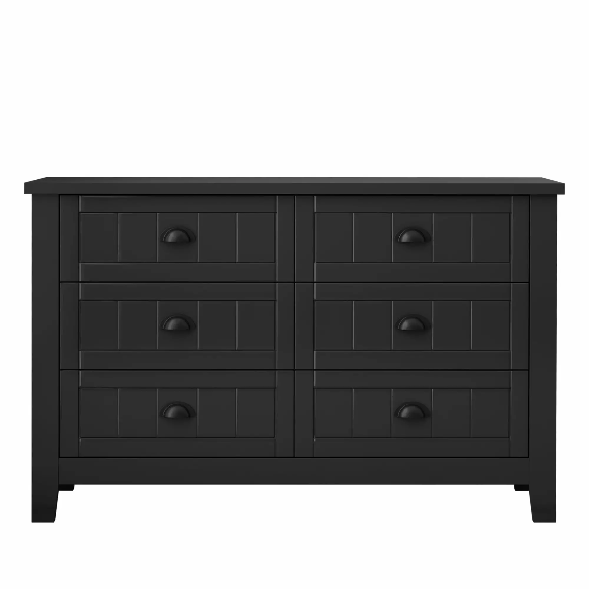 Paproos Black Chest of Drawers. Modern 6 Drawer Dresser with Retro Shell-shaped Handle. Large Capacity Clothes Organizer Wide Storage Cabinet Clothing Lockers for Closet Bedroom Living Room