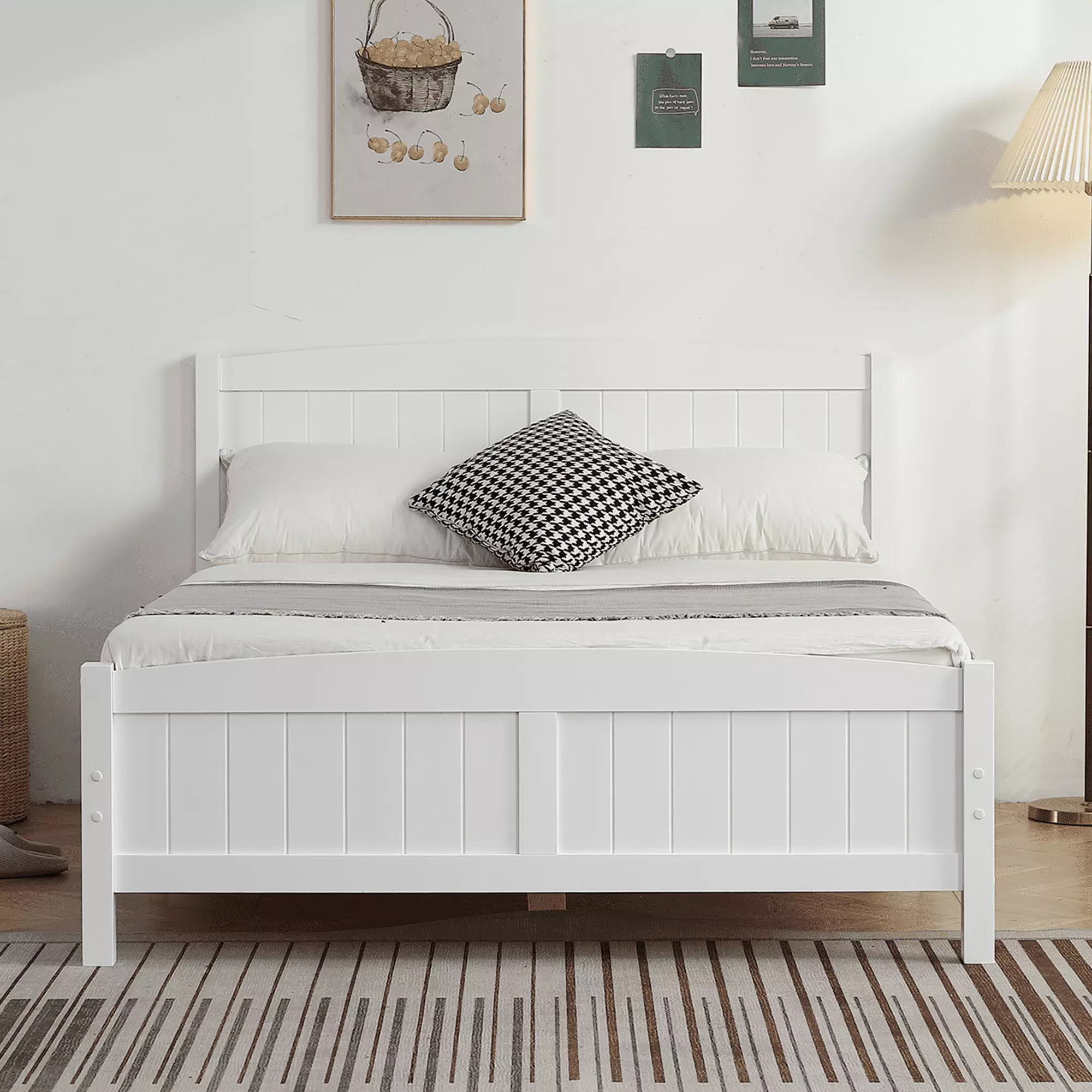 Paproos Full Size Bed Frame. Modern Wood Platform Bed with Headboard and Footboard. Strong Wooden Slats Support. Heavy Duty Full Bed Frame for Kids Teens Adults. No Box Spring Needed. White