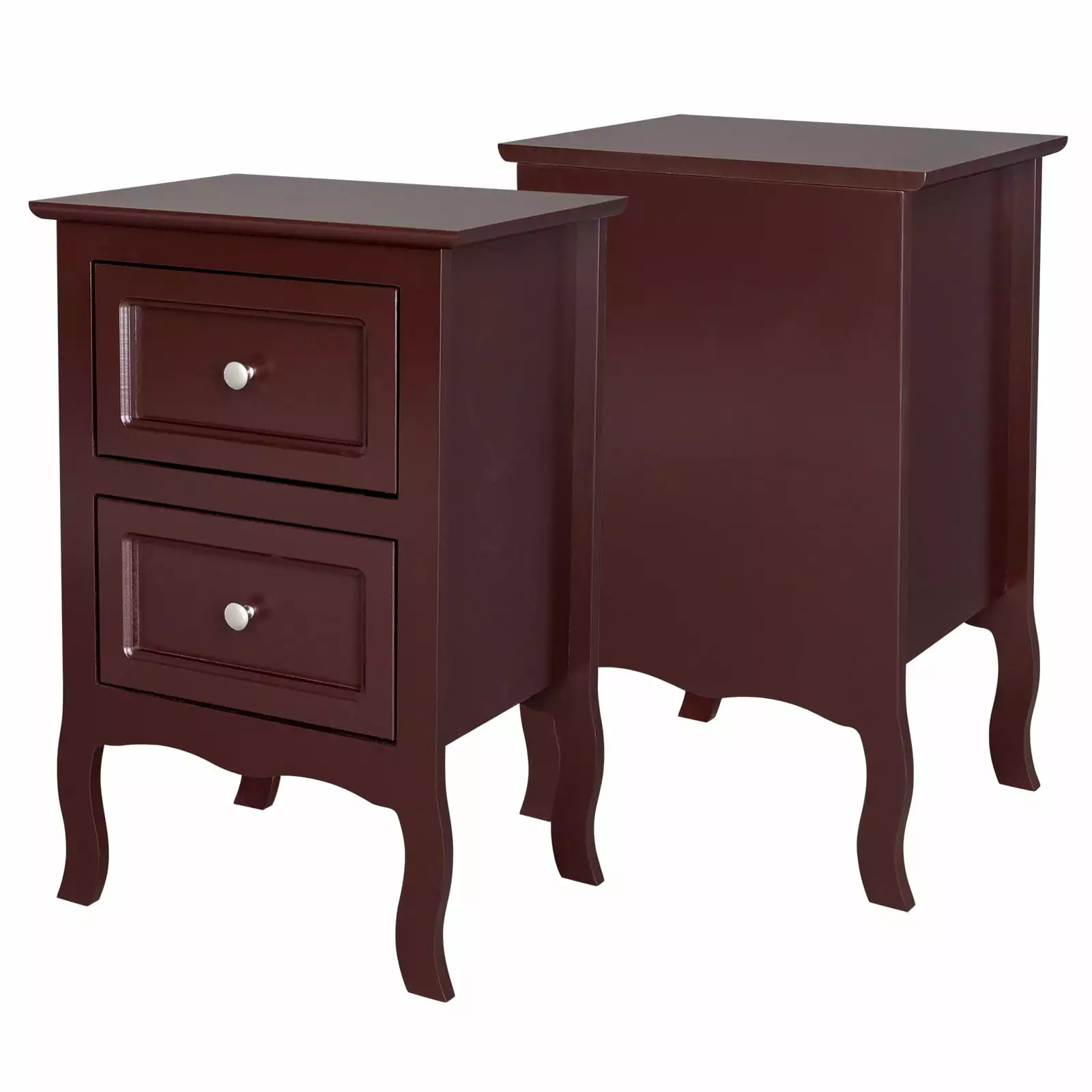 Paproos Set of 2 Nightstands. Country Style Night Stand with 2 Storage Drawers. Modern Bedside Table Wooden Night Table for Bedroom. Brown