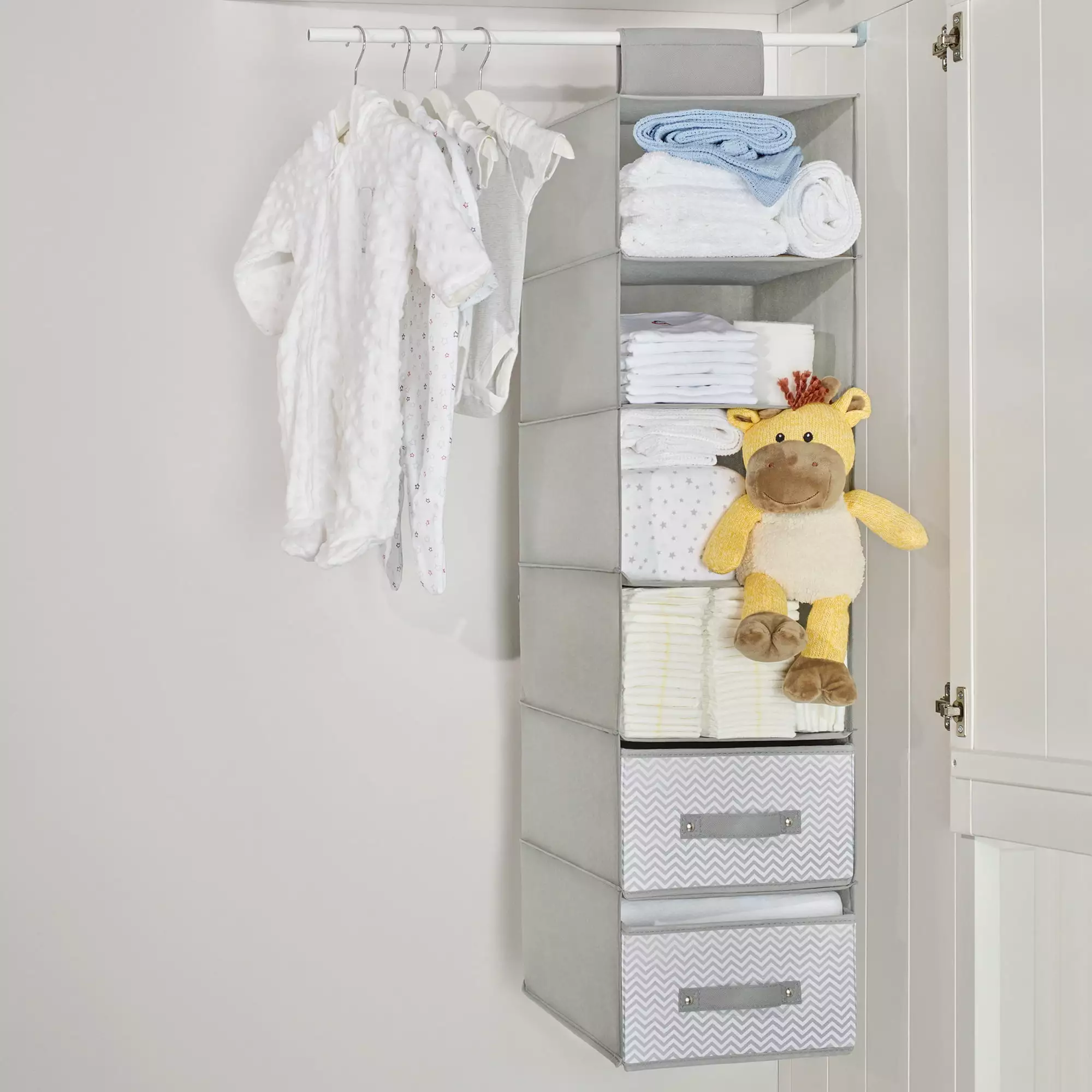 Parent's Choice 6 Shelf Fabric Closet Organizer. Grey