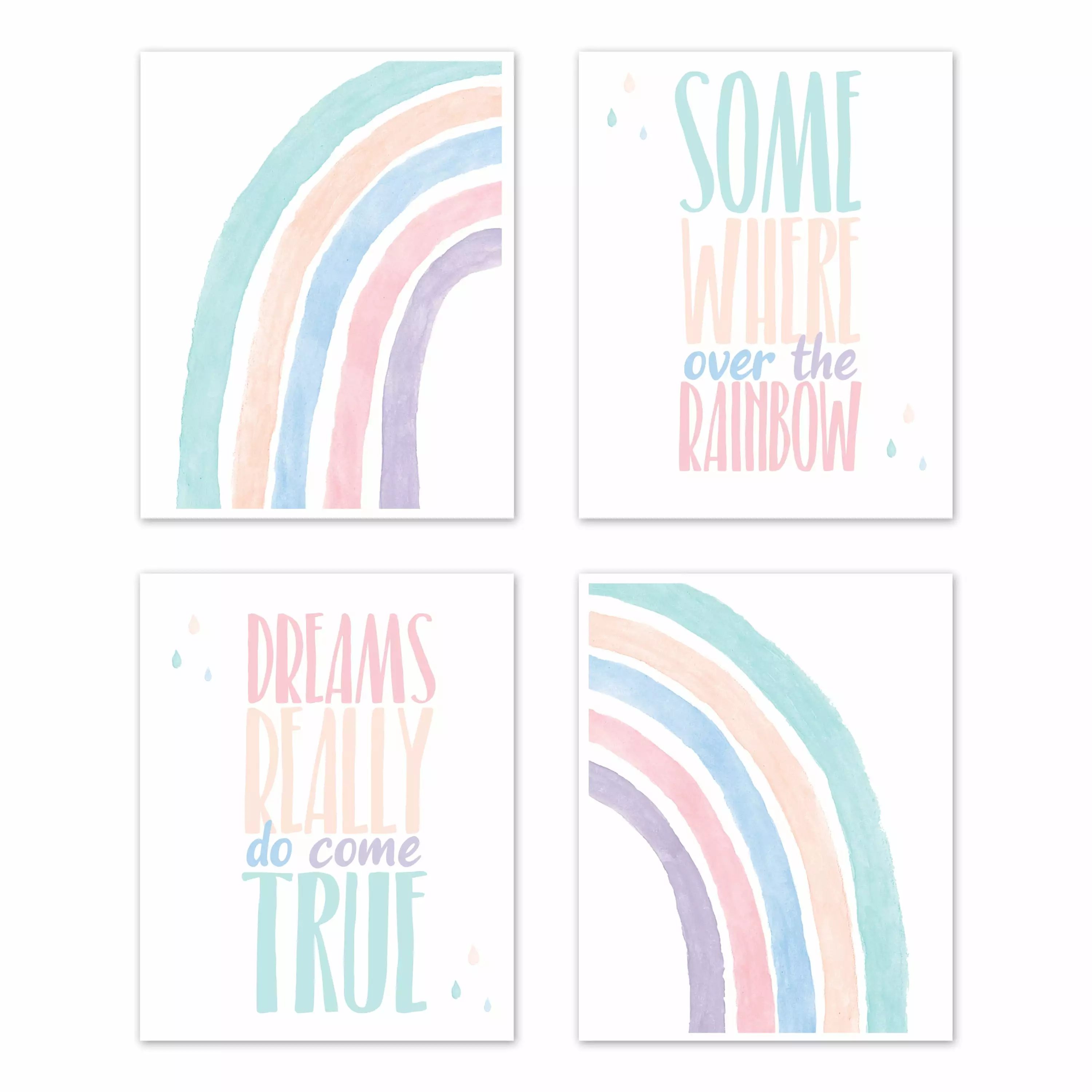 Pastel Rainbow Unframed Wall Art Print Set (Set of 4) by Sweet Jojo Designs