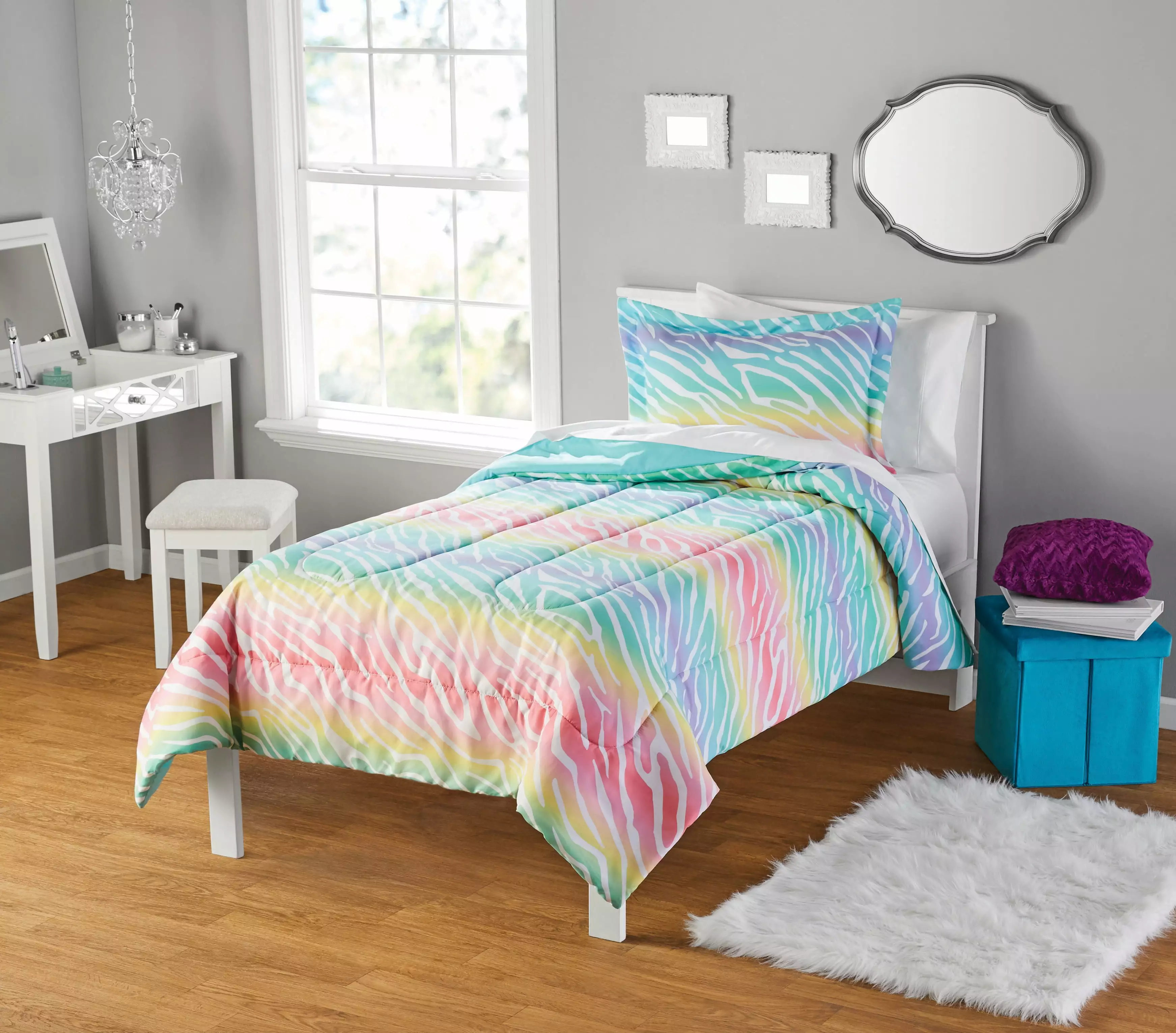 Pastel Rainbow Zebra Comforter Set - Twin XL